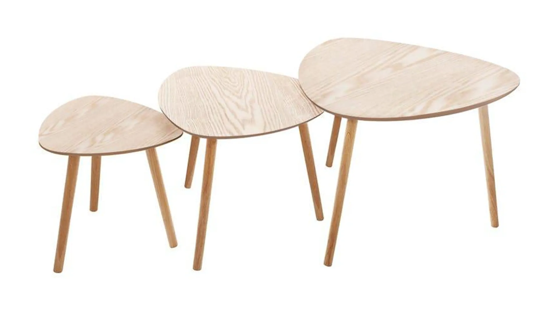 Mileo set 3 tavolini a goccia in legno naturale