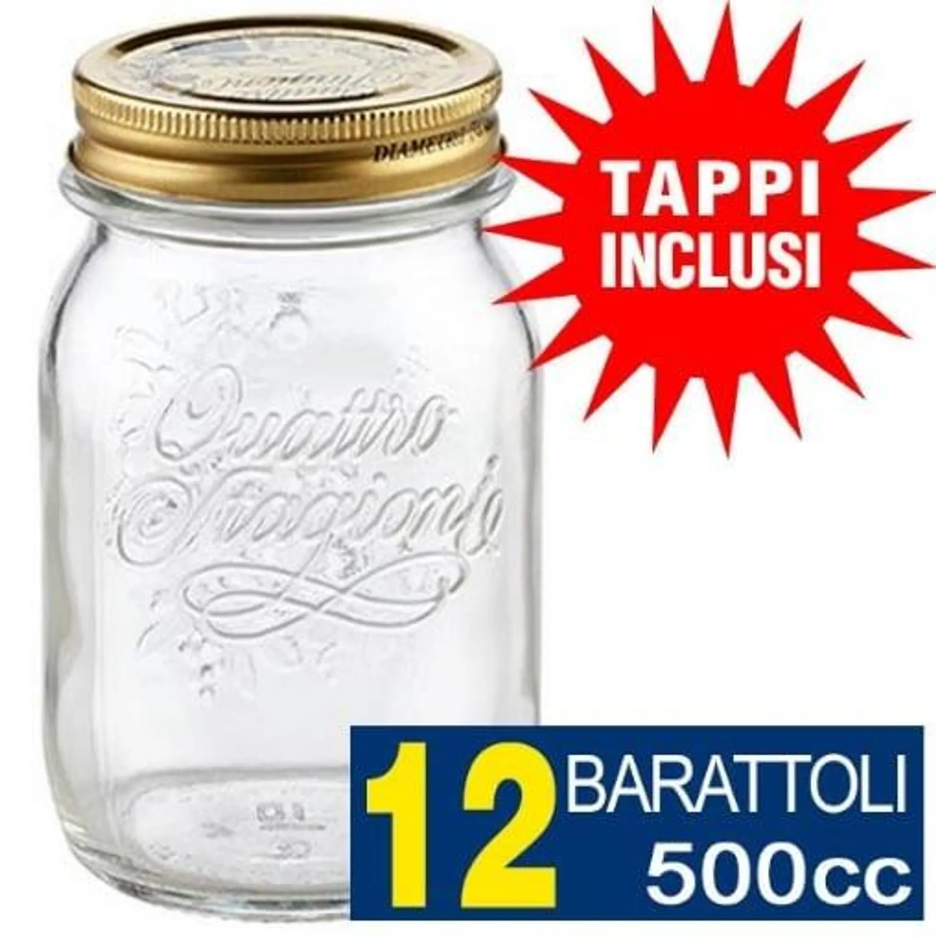 12 BARATTOLI 500CC QUATTRO STAGIONI BORMIOLI VASO PER CONSERVE CON 12 TAPPI INCLUSI