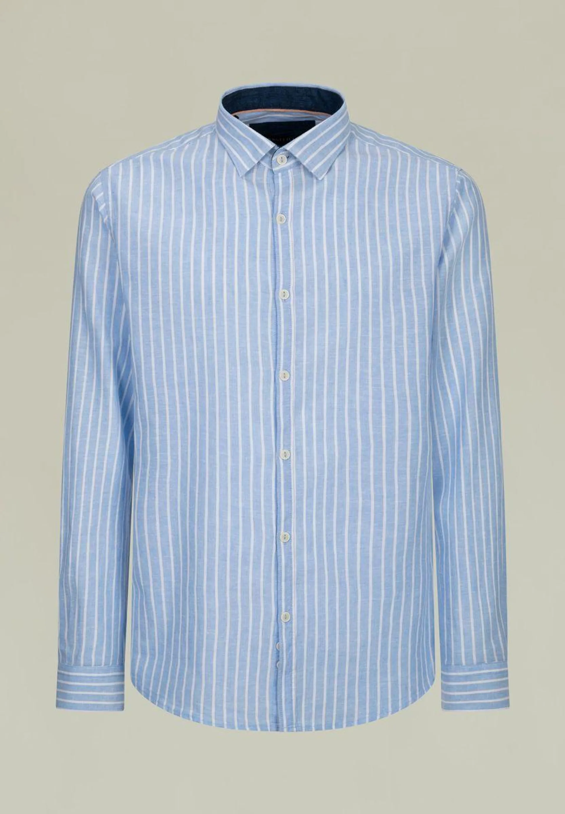 Camicia azzurra rigata lino-cotone custom