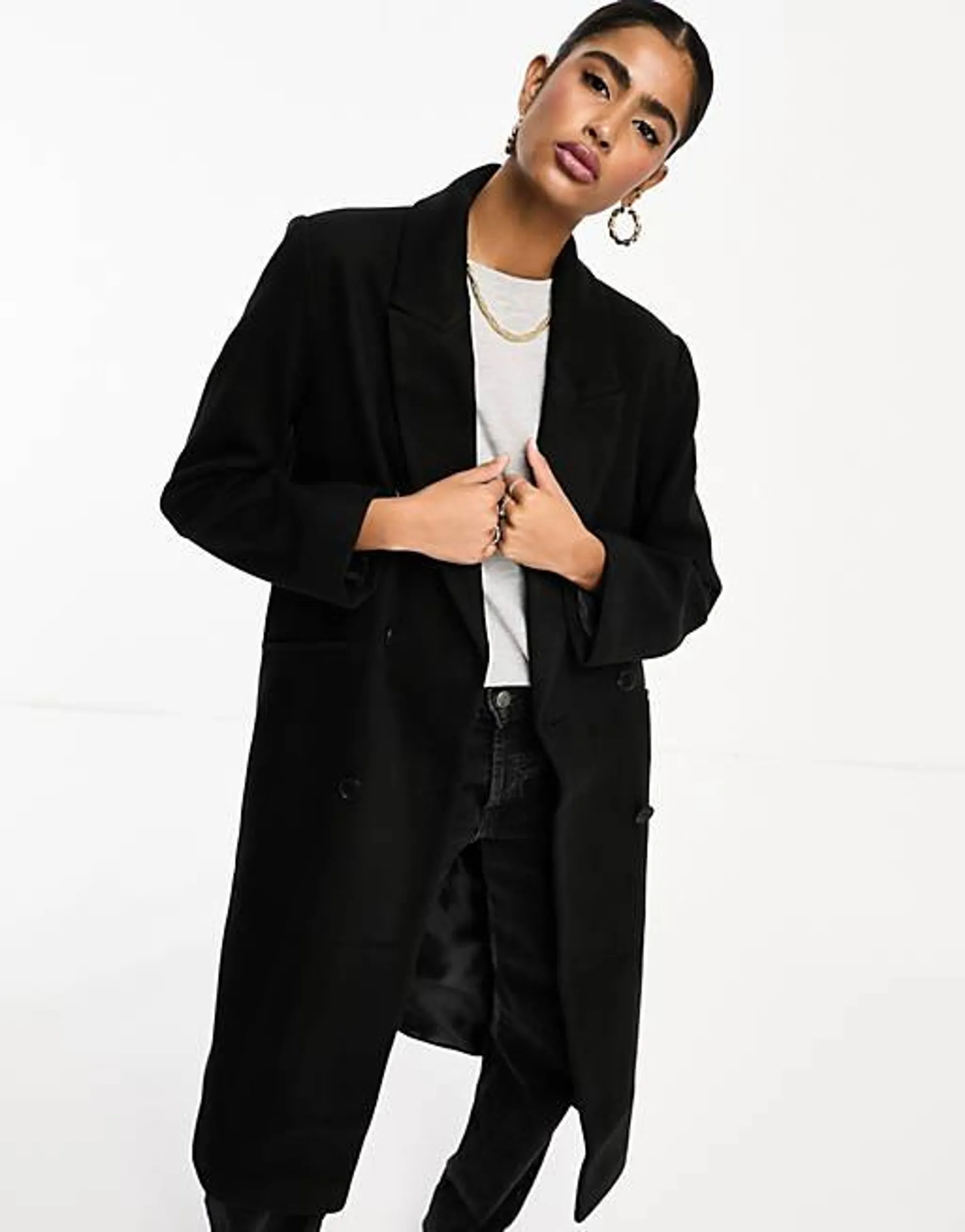 ASOS DESIGN - Cappotto dad nero in twill