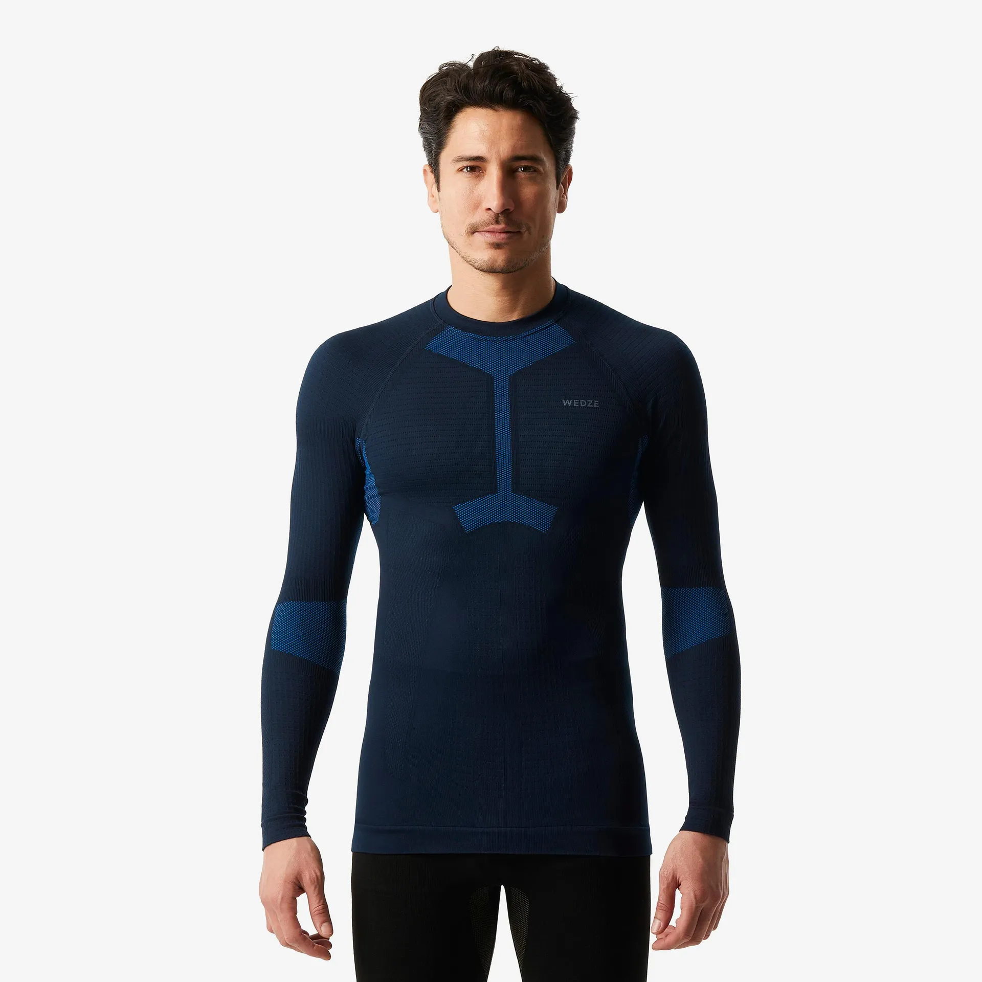 Maglia termica sci uomo 500 SEAMLESS nera e blu