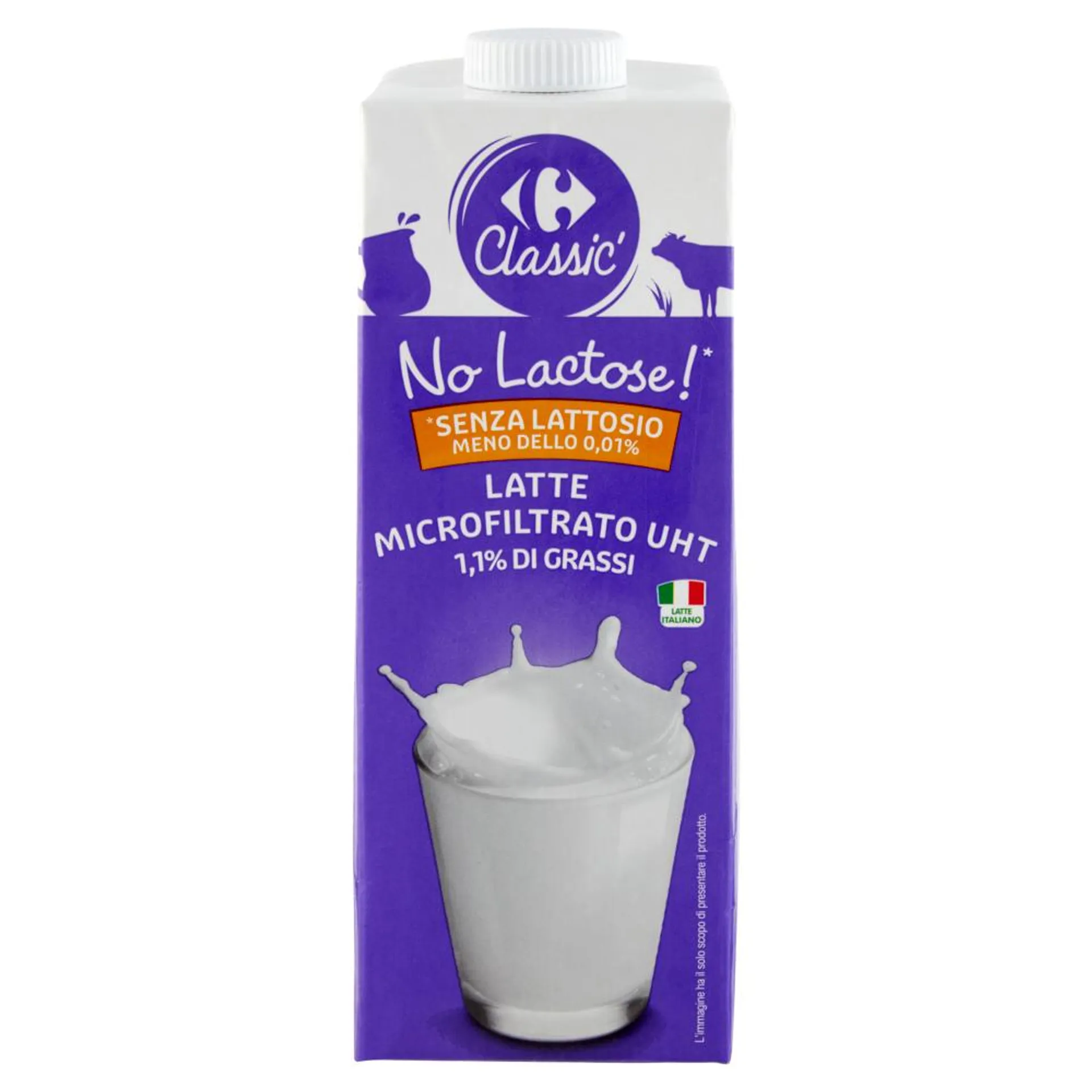 Carrefour Classic No Lactose!* Latte Microfiltrato UHT 1,1% di Grassi 1 L