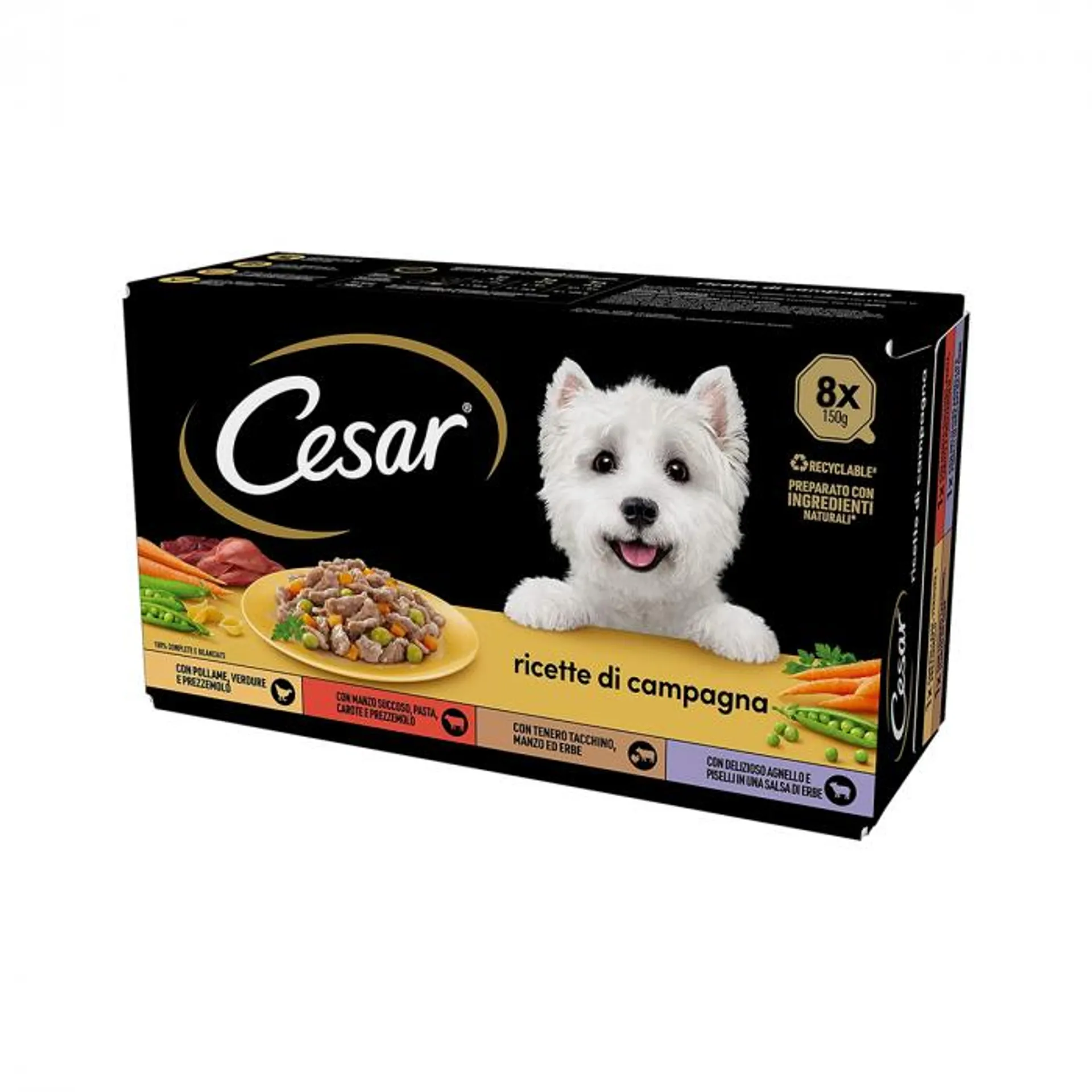 Cibo umido per cani adulti cesar selezione ricette di campagna 8 x 150 gr