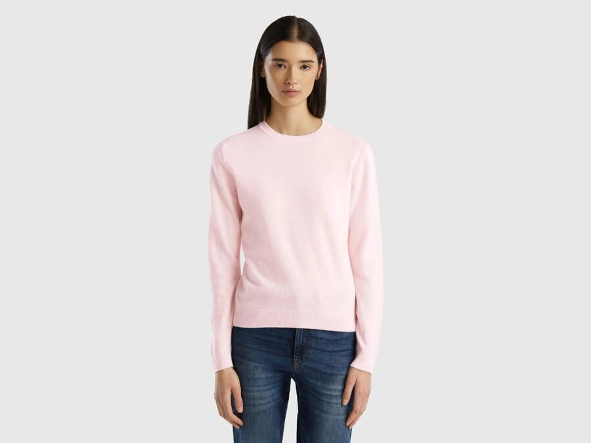 Maglia girocollo rosa chiaro in lana Merino