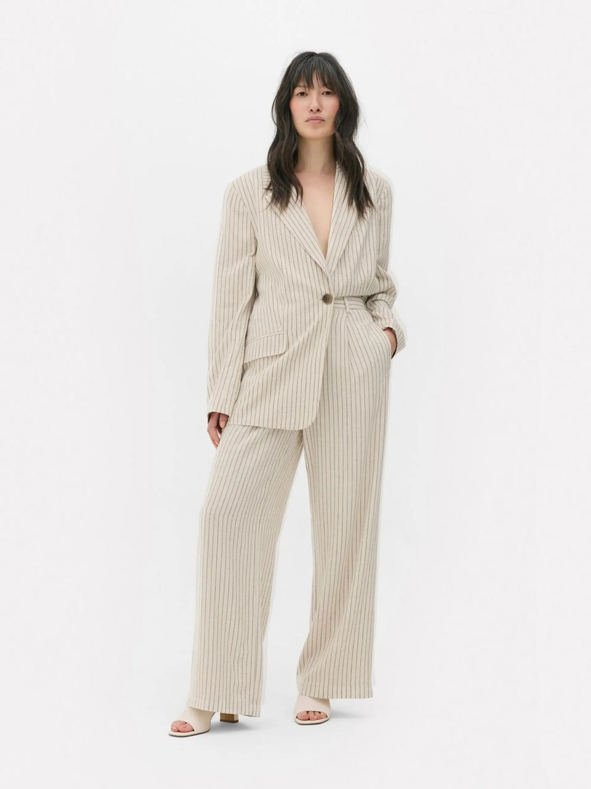 Pantaloni a righe in fibra di lino