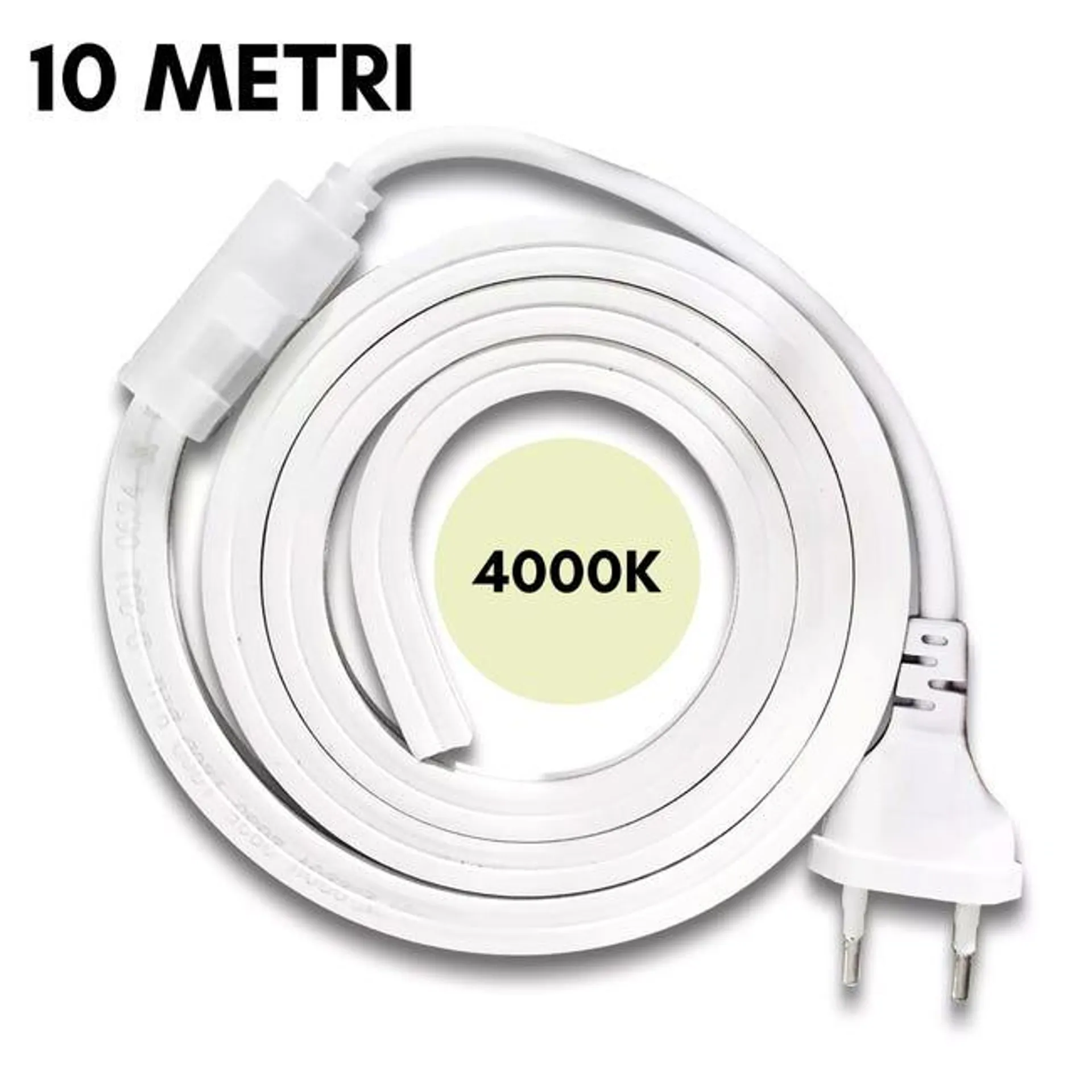 Striscia LED SMD 2835 120D Impermeabile IP65 220V per Profili da 10mm Flessibile Resistente potente per Interni ed Esterni BIANCO NATURALE 4000K 10MT