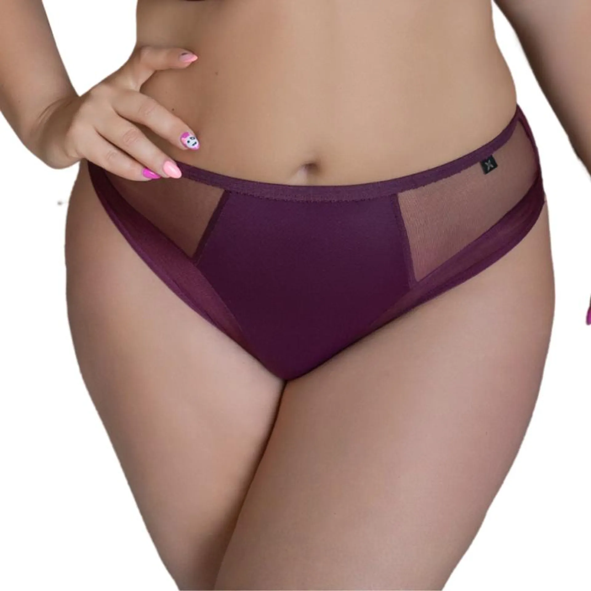 KL-F-FORTUNA-BRIEFS-LIGHT-PRA-Slip in tulle e pizzo - Praline