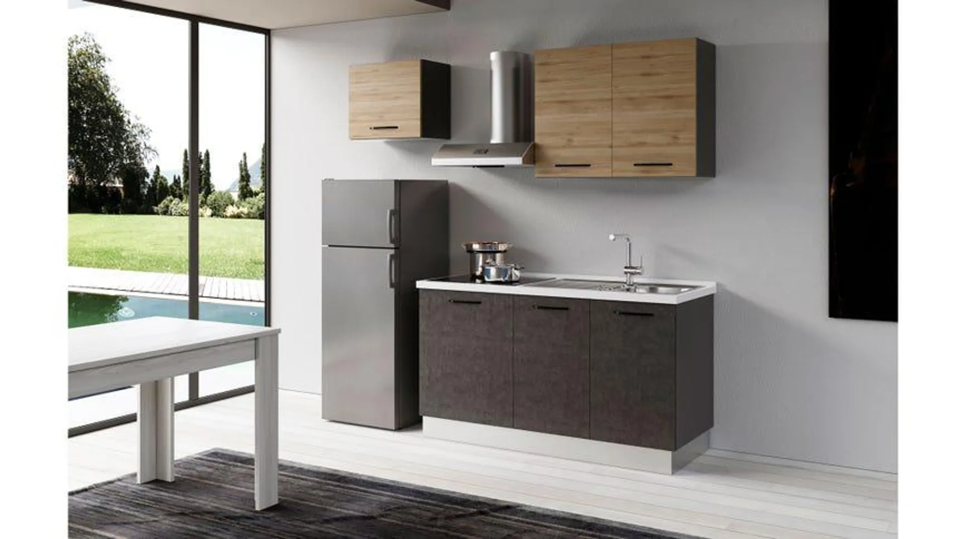 Gilda 2.0 cucina 210 cm colore portland e rovere cadiz