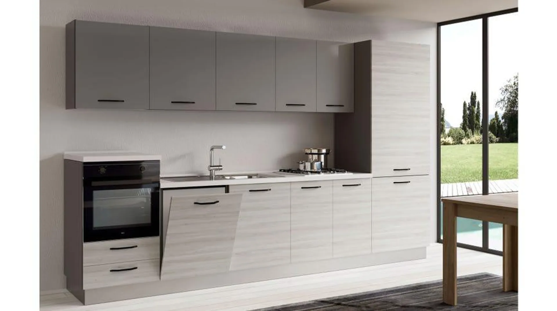 Gilda cucina 345 cm colore frassino ghiaccio e light grey