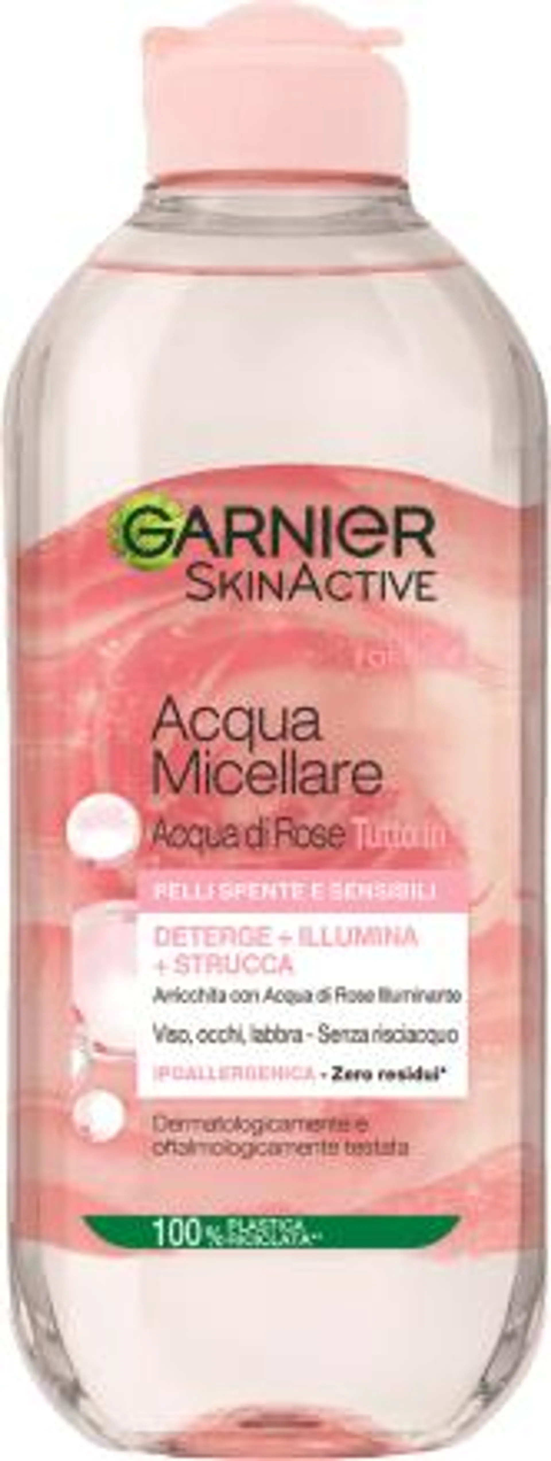 Acqua micellare illuminante acqua di rose per pelli spente e sensibili, 400 ml