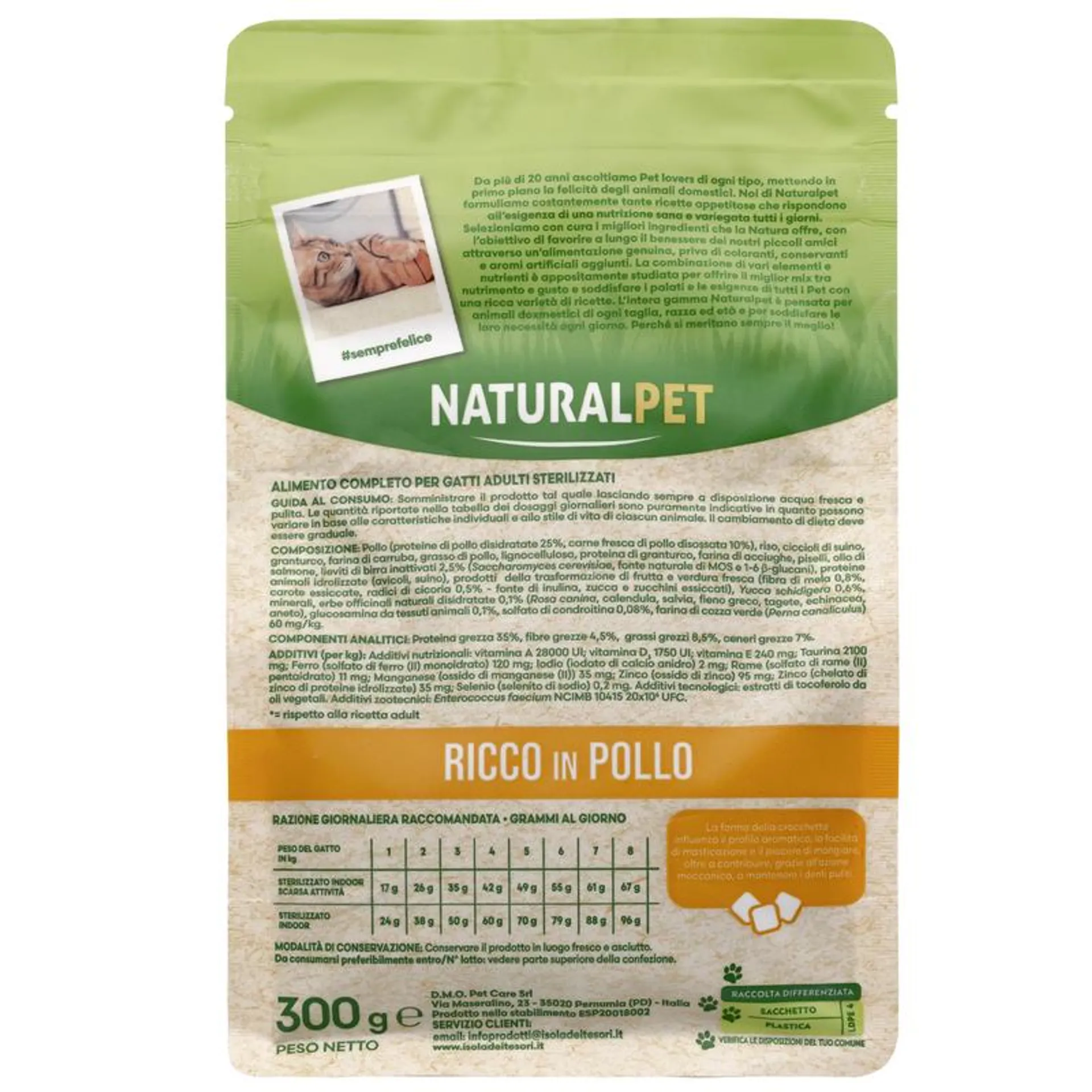 Naturalpet Cat Sterilised Light ricco in Pollo 300gr