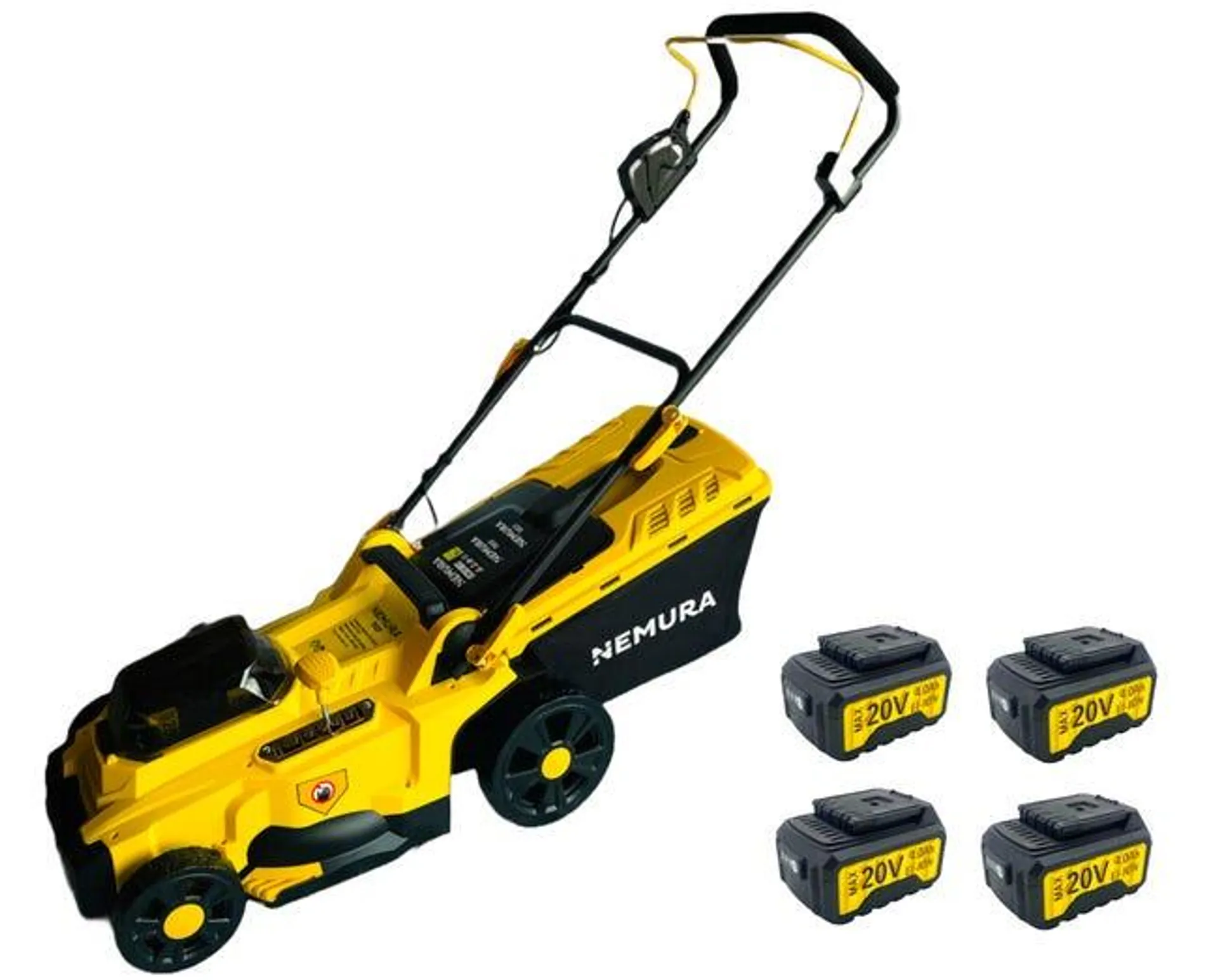 Tosaerba a batteria NEMURA 40V(2x20V) + 4 batterie 4Ah + Caricabatterie Rapido - Taglio 37cm - Mulching + Raccolta