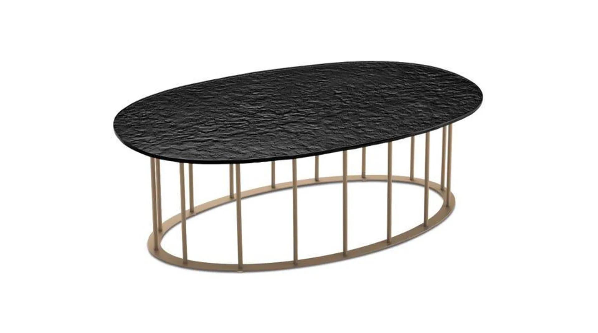 Chic tavolino struttura metallo beige e piano nero