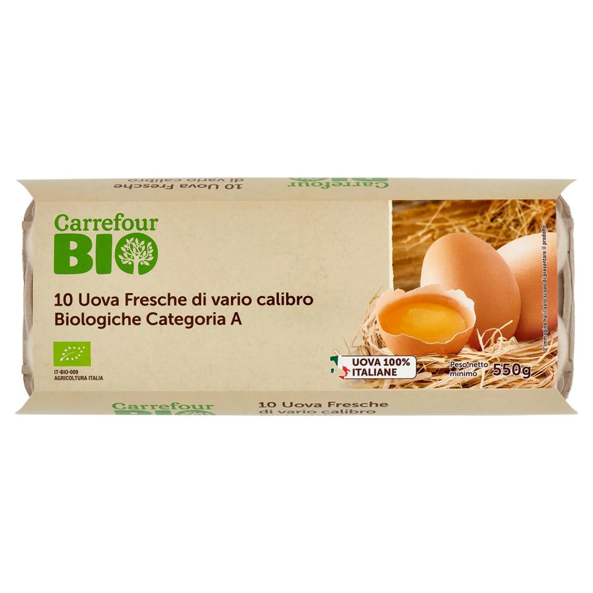 Carrefour Bio 10 Uova Fresche di vario calibro Biologiche Categoria A 550 g