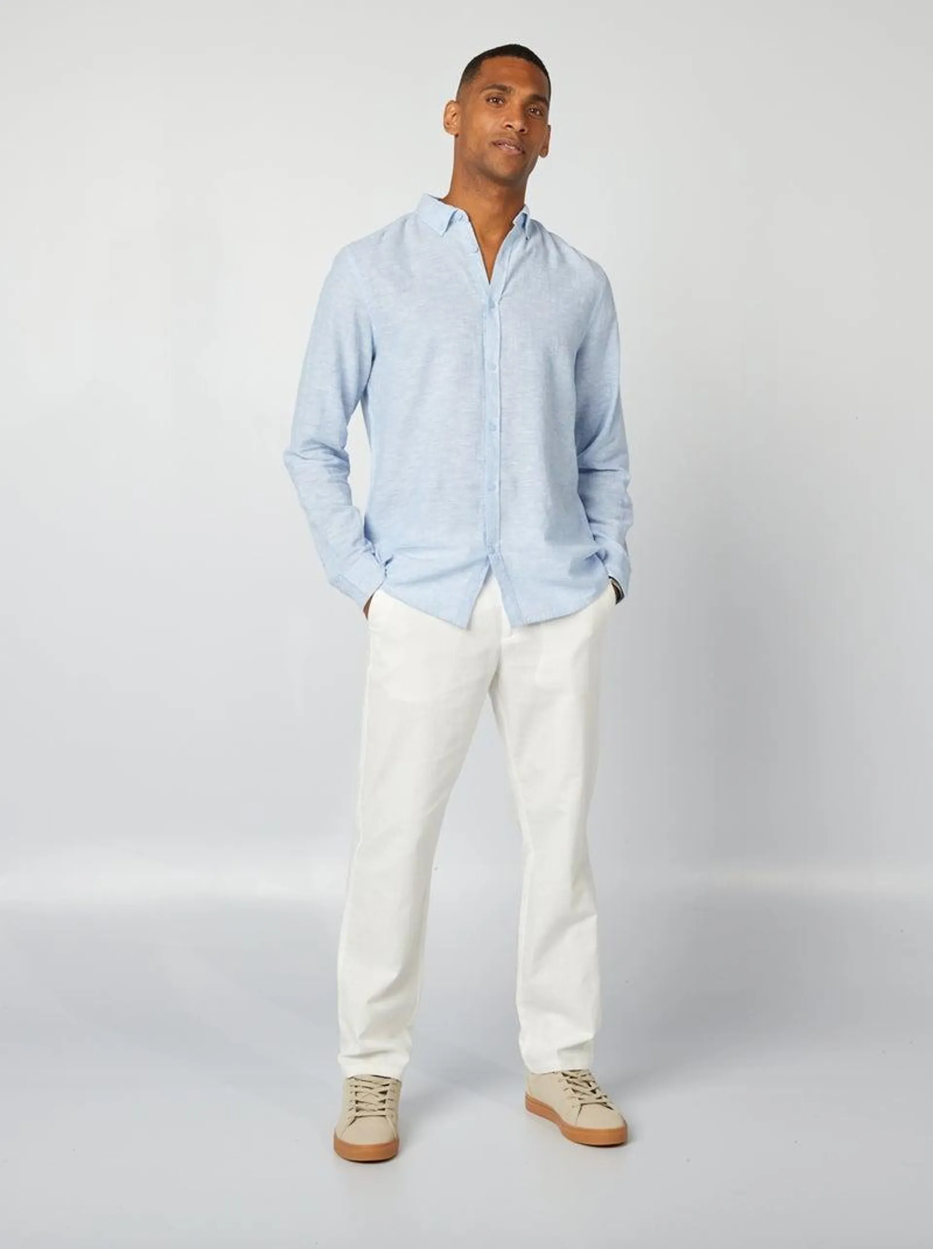 Pantaloni chino in misto lino - BIANCO