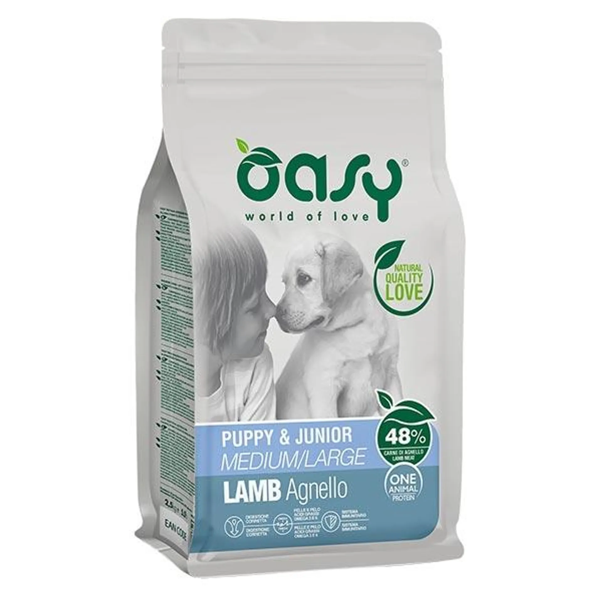 Oasy - One Animal Protein Puppy & Junior Medium & Large con Agnello