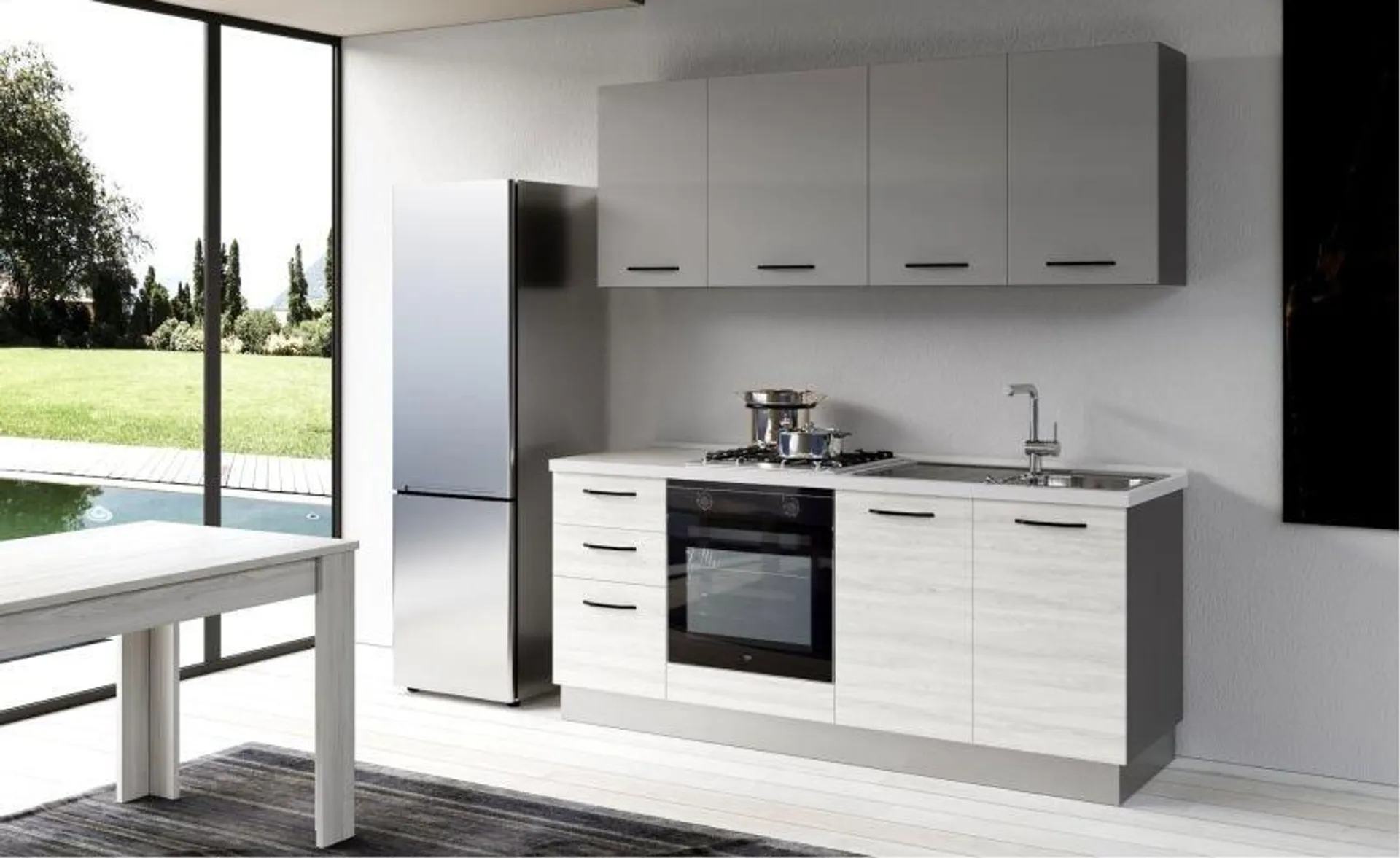 Gilda cucina 195 cm colore frassino ghiaccio e light grey