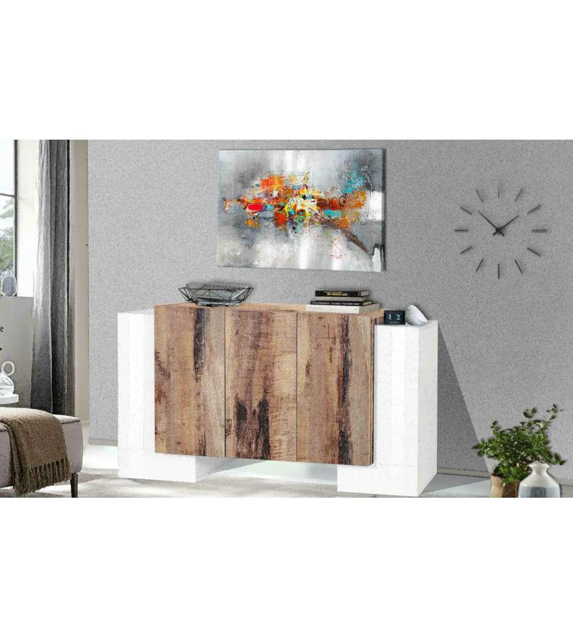 Credenza Pillon Moderna 2+3 Ante Battenti Bianco Acero Pereira