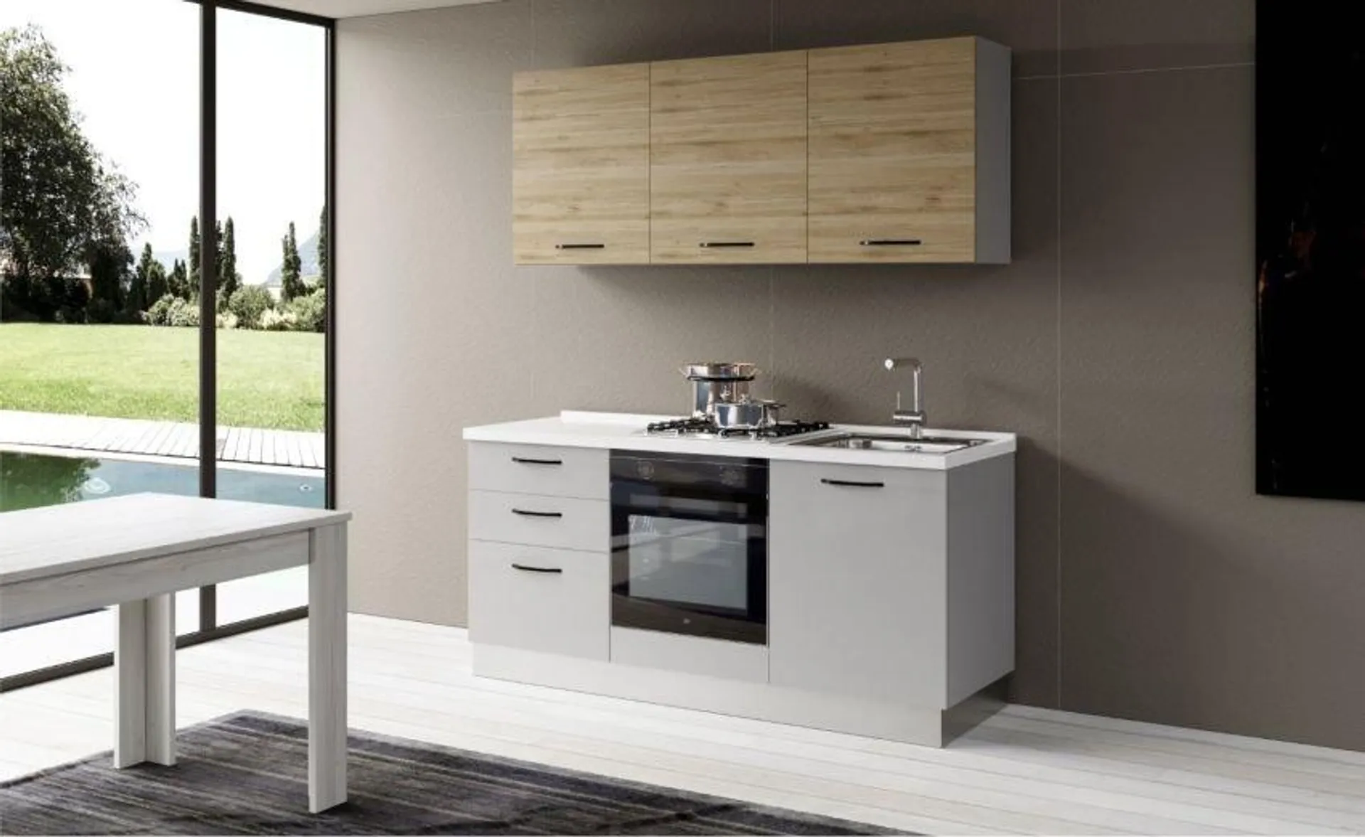 Gilda cucina 180 cm colore light grey e rovere cadiz