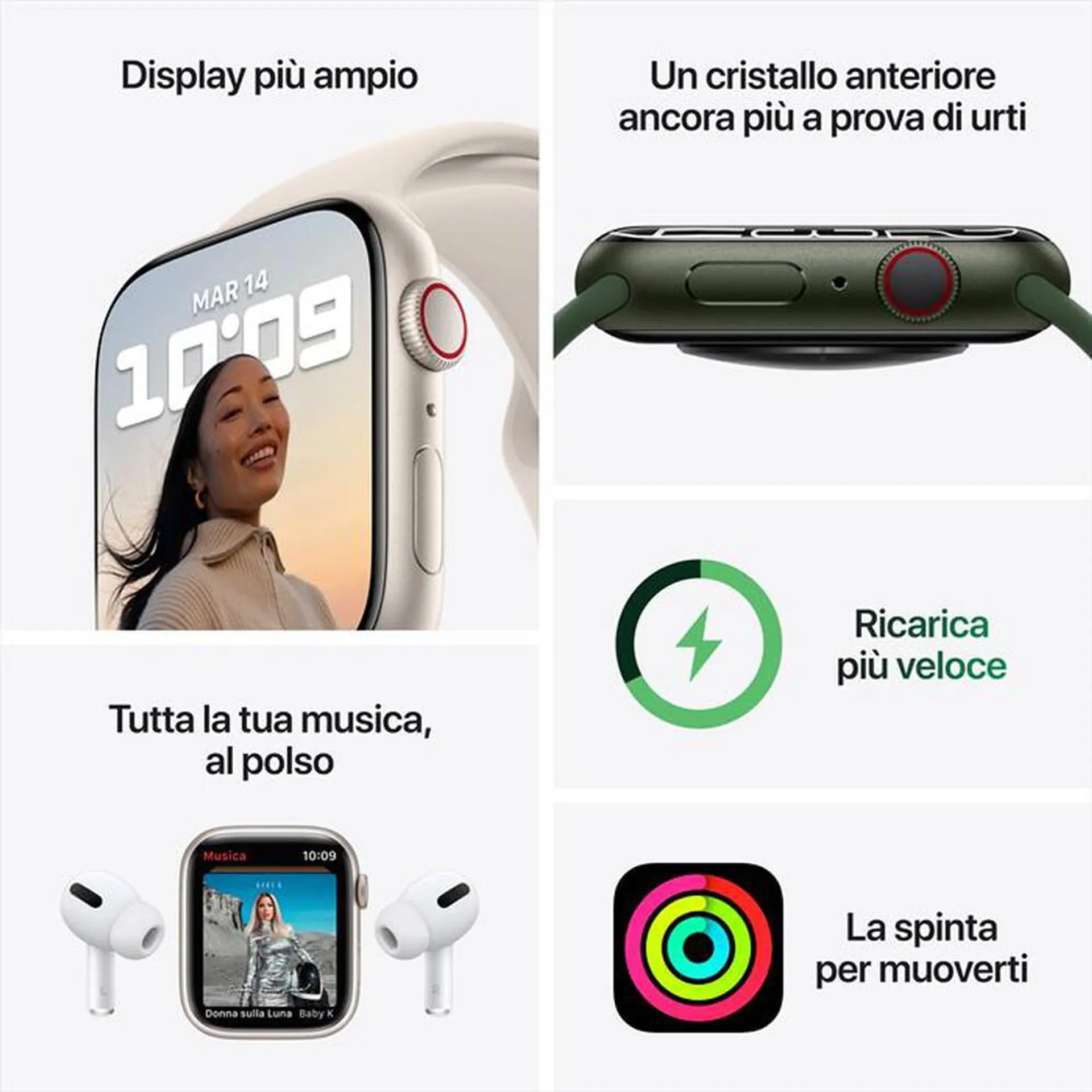 APPLE - WATCH SERIES 7 GPS + CELLULAR 45MM IN ACCIAIO INOX-Oro Cinturino Sport Blu Abisso