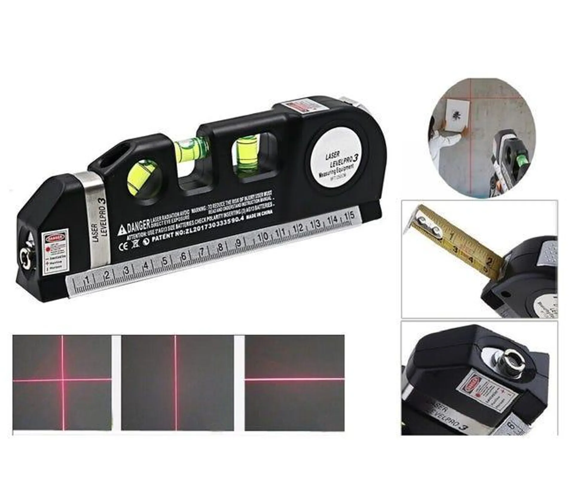 Laser a linee incrociate multiuso a livello laser con nastro di misura standard da 2,5 m e righelli metrici