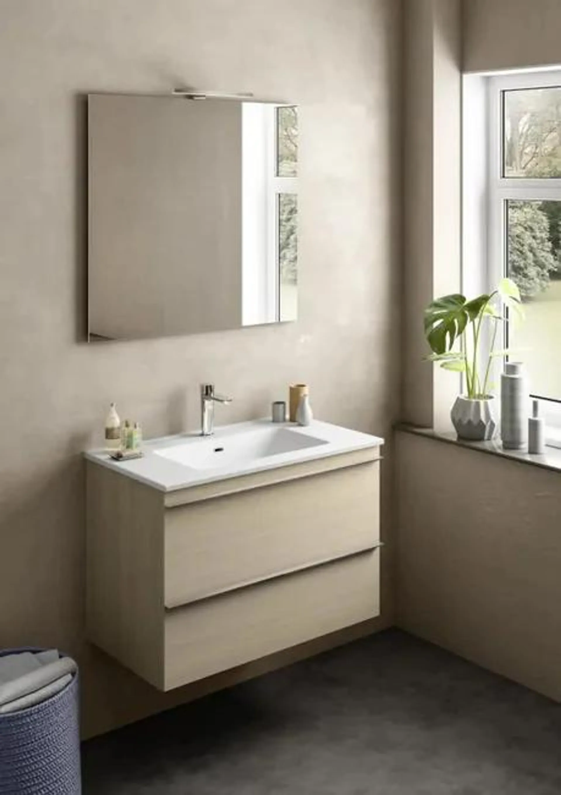 Mobile sottolavabo e lavabo Linea rovere natura L 80 x H 55 x P 46 cm