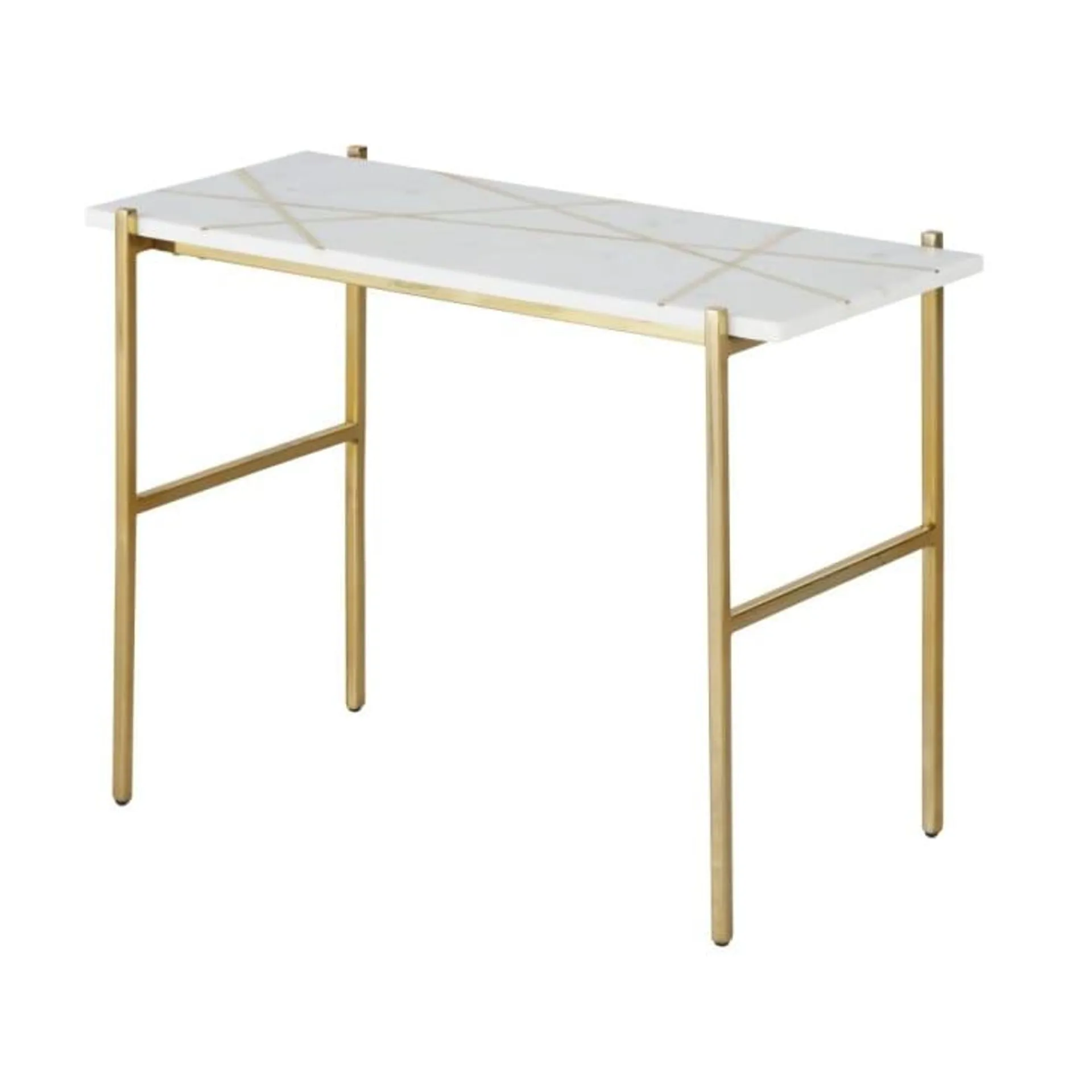 Tavolino da salotto in metallo dorato e marmo bianco