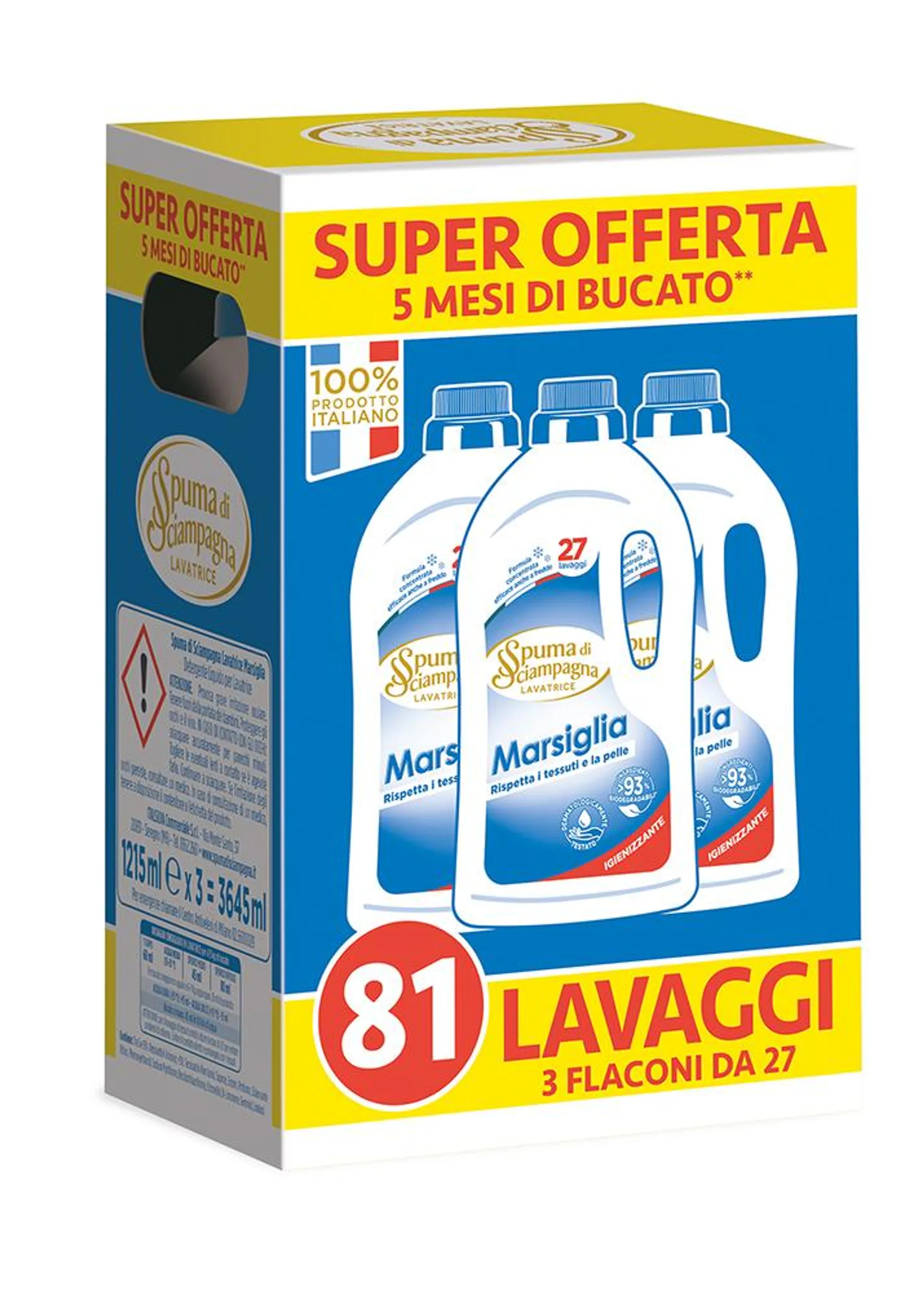 Detersivo Lavatrice Liquido Marsiglia Tripacco 81 Lavaggi, 1215 ml x3