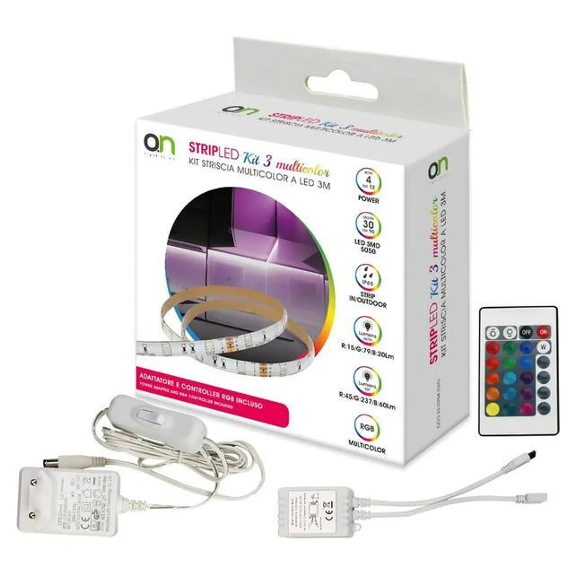 Kit striscia led Kit 3 multicolor 3m luce rgb multicolore