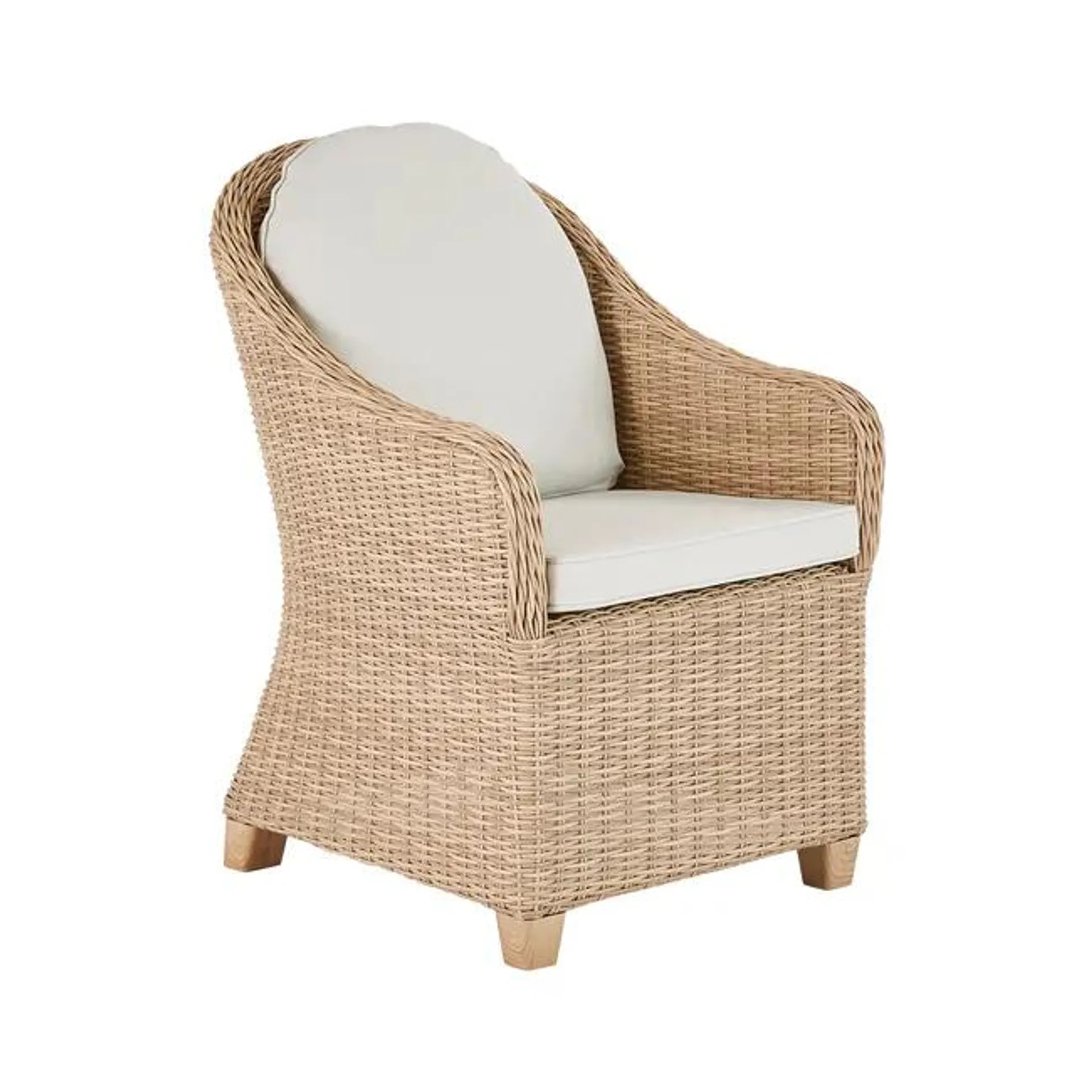 Poltrona da giardino con cuscino Medena NATERIAL con braccioli in alluminio, seduta in rattan sintetico beige