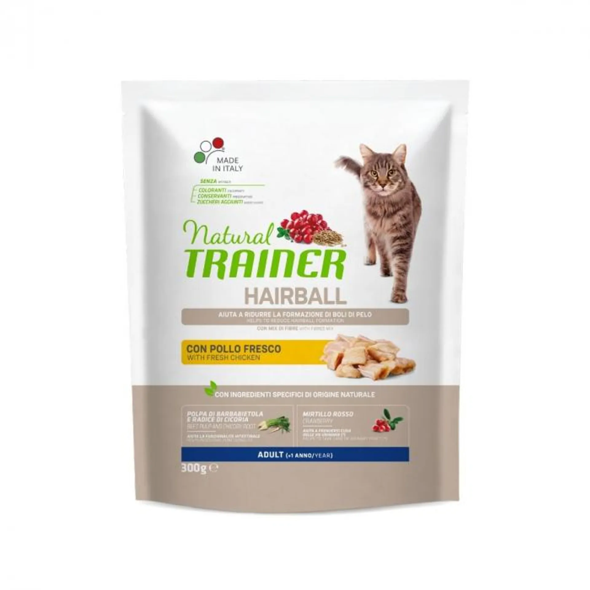 Natural Trainer Hairball Adult bocconcini per gatti Pollo 300g