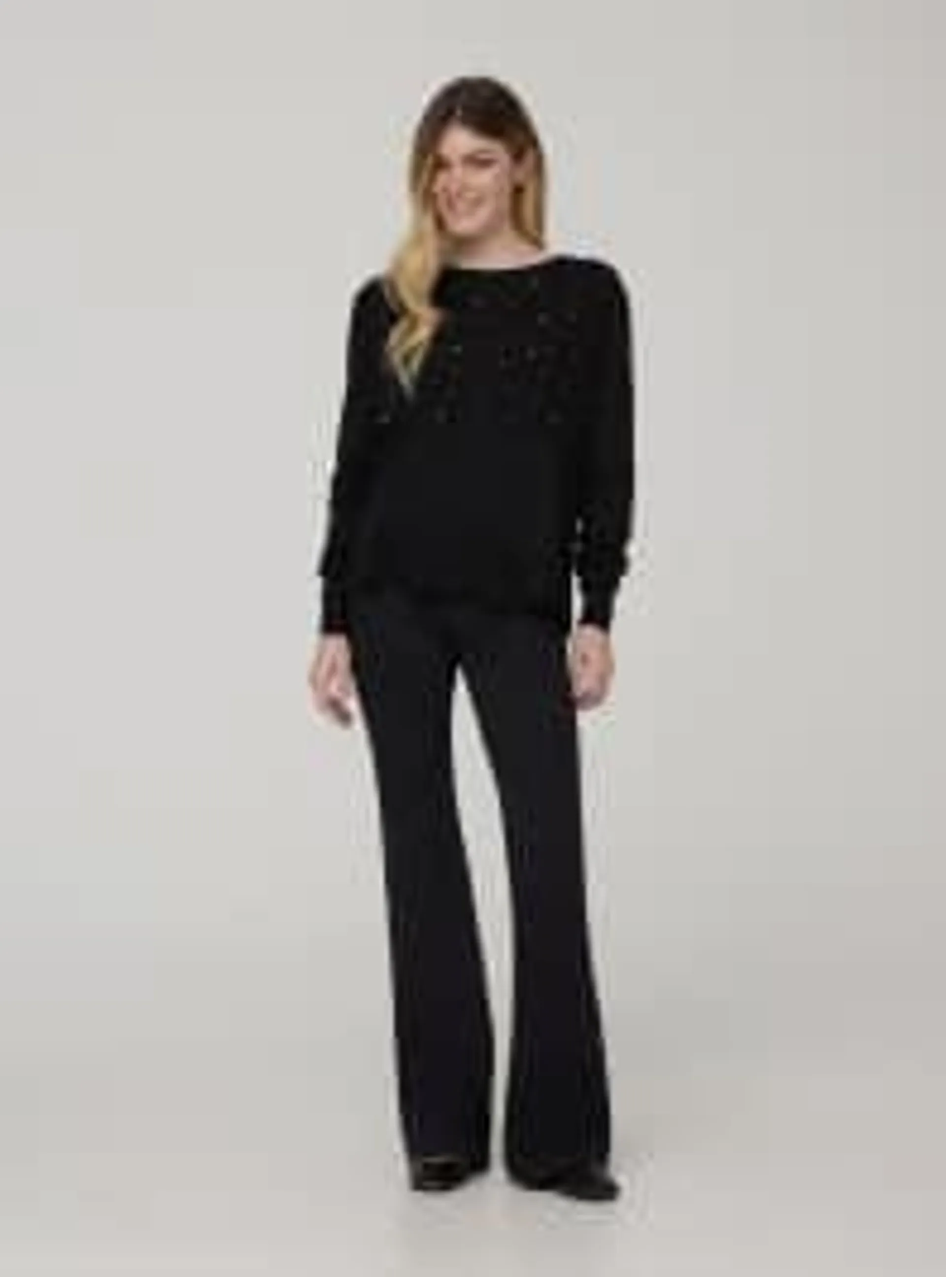 Maglia con perle e strass Nero