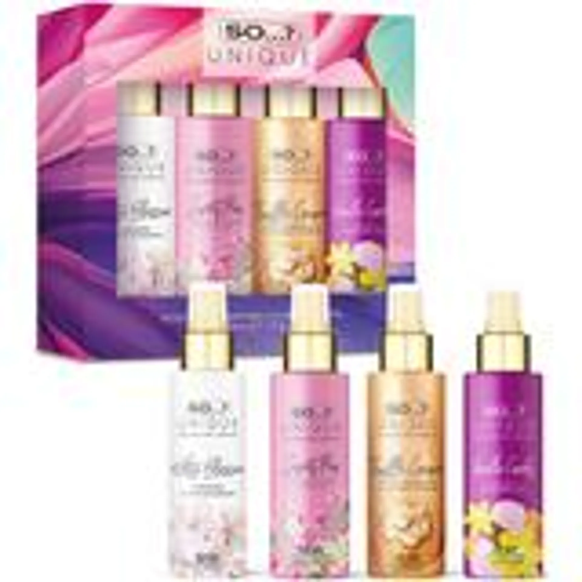 SO...? UNIQUE BODY MIST MINI ACQUA PROFUMATA SET 4 x 50 ML; WHITE BLOSSOM - SWEET PEA - TRUFFLE CREAM - VANILLA CANDY