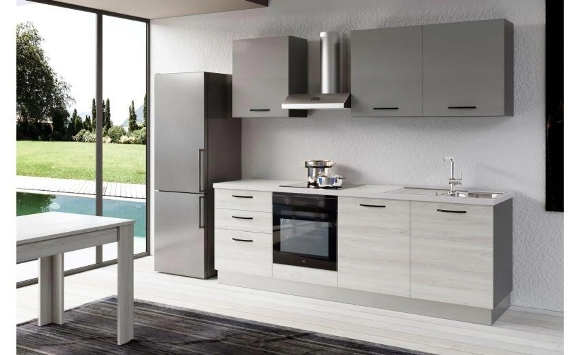 Gilda 2.0 cucina 300 cm colore frassino ghiaccio e light grey