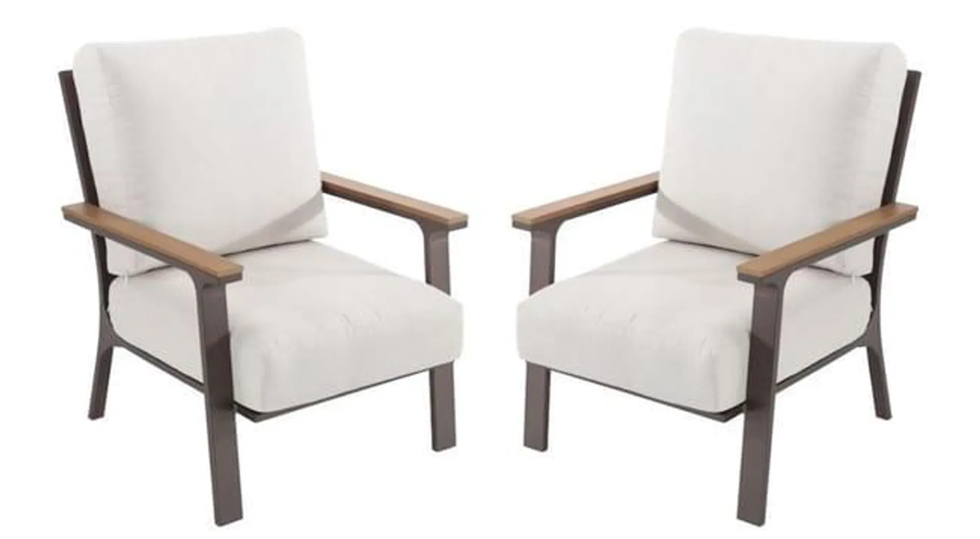 Poltrona da giardino con cuscino beige e braccioli New York, struttura in alluminio seduta in polywood marrone, L 90 x H 93 x P 90 cm, set da 2 pezzi