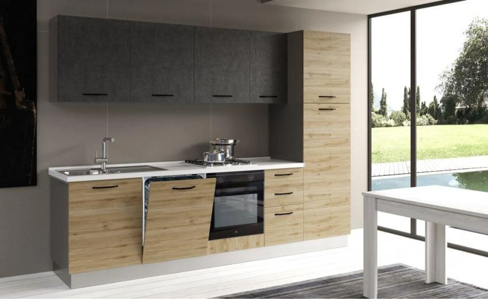 Gilda cucina 285 cm colore rovere cadiz e cemento scuro