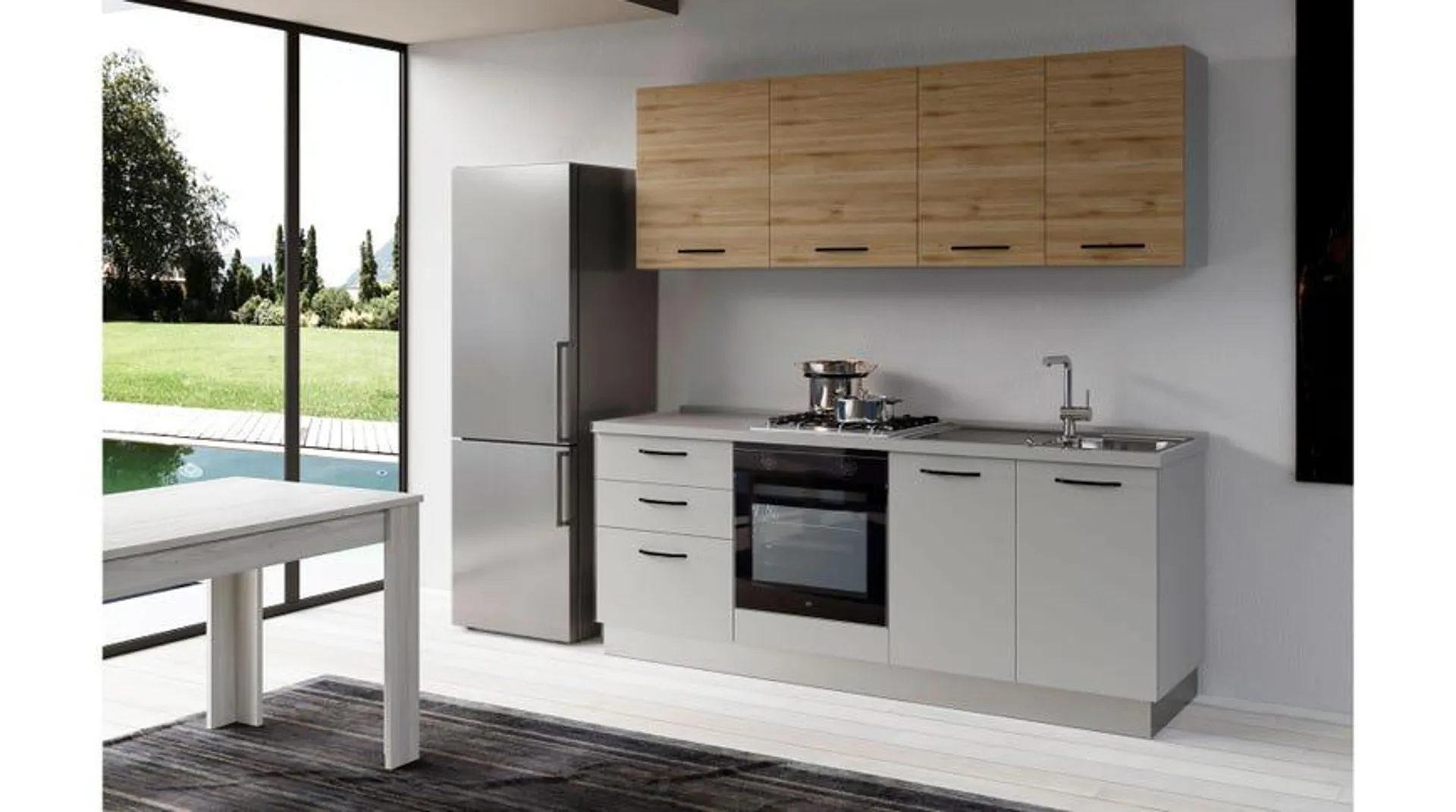 Gilda cucina 270 cm colore light grey e rovere cadiz