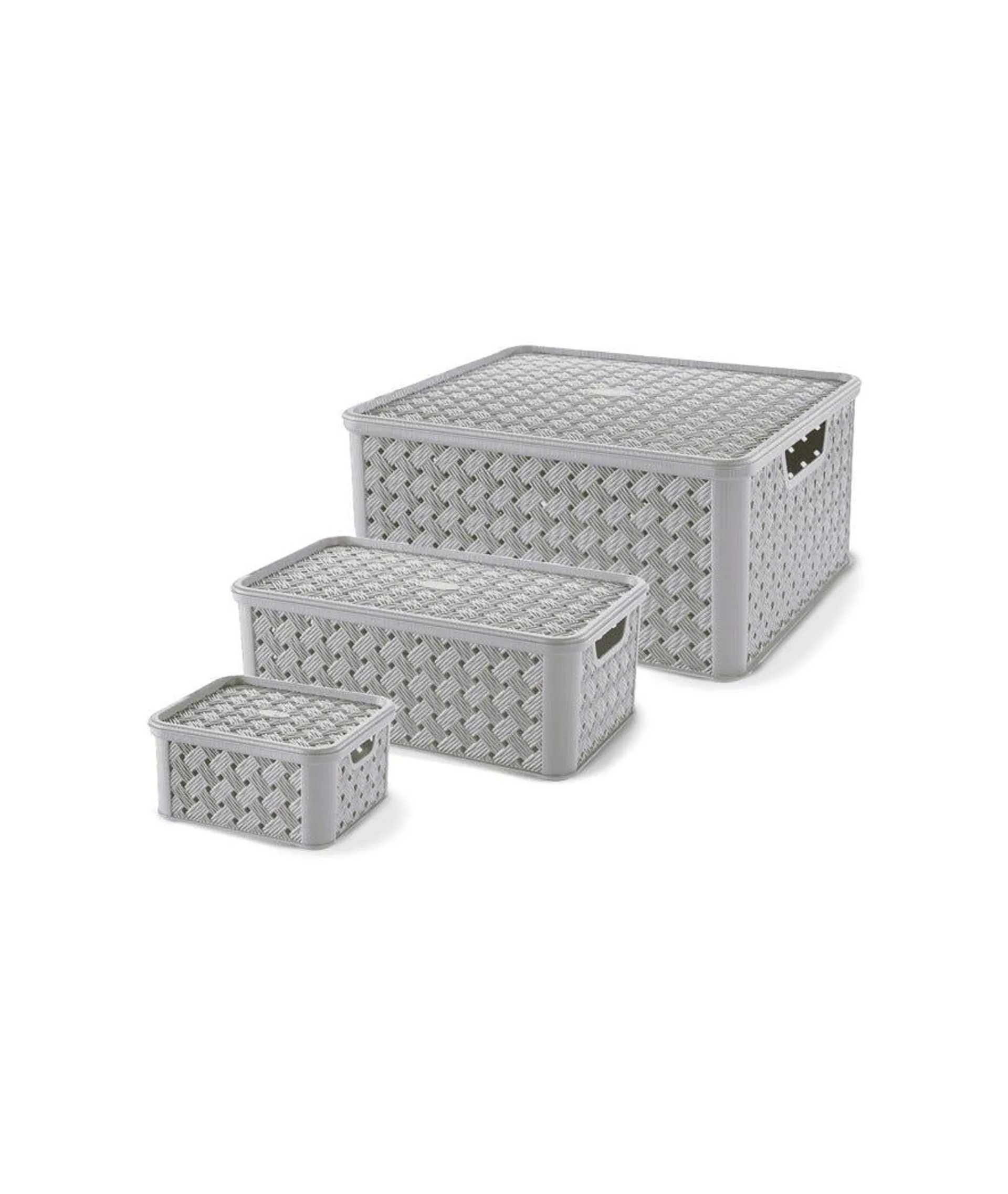 Set 3 scatole in plastica con coperchio Arianna