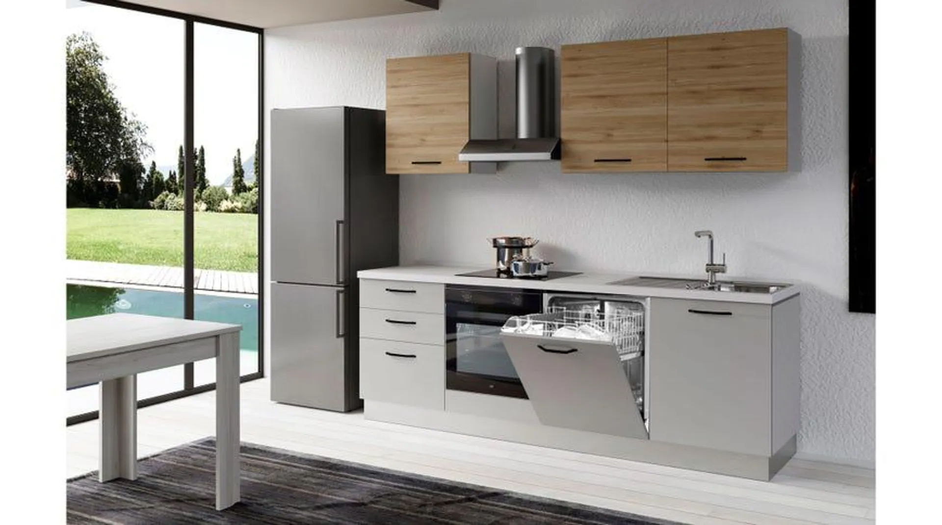 Gilda 2.0 cucina 300 cm colore light grey e rovere cadiz