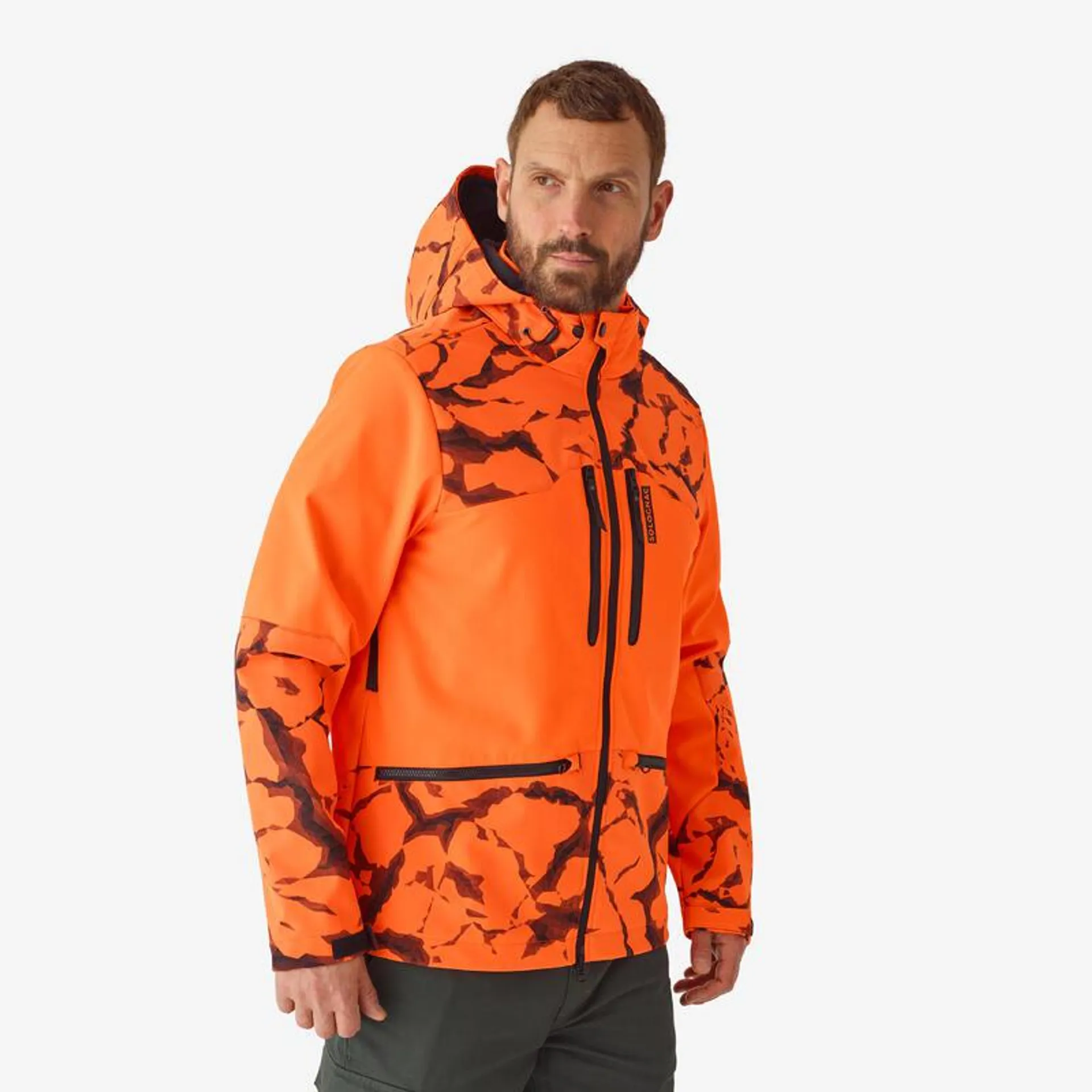 Giacca caccia SOFTSHELL 500 FLUO ROCK arancione