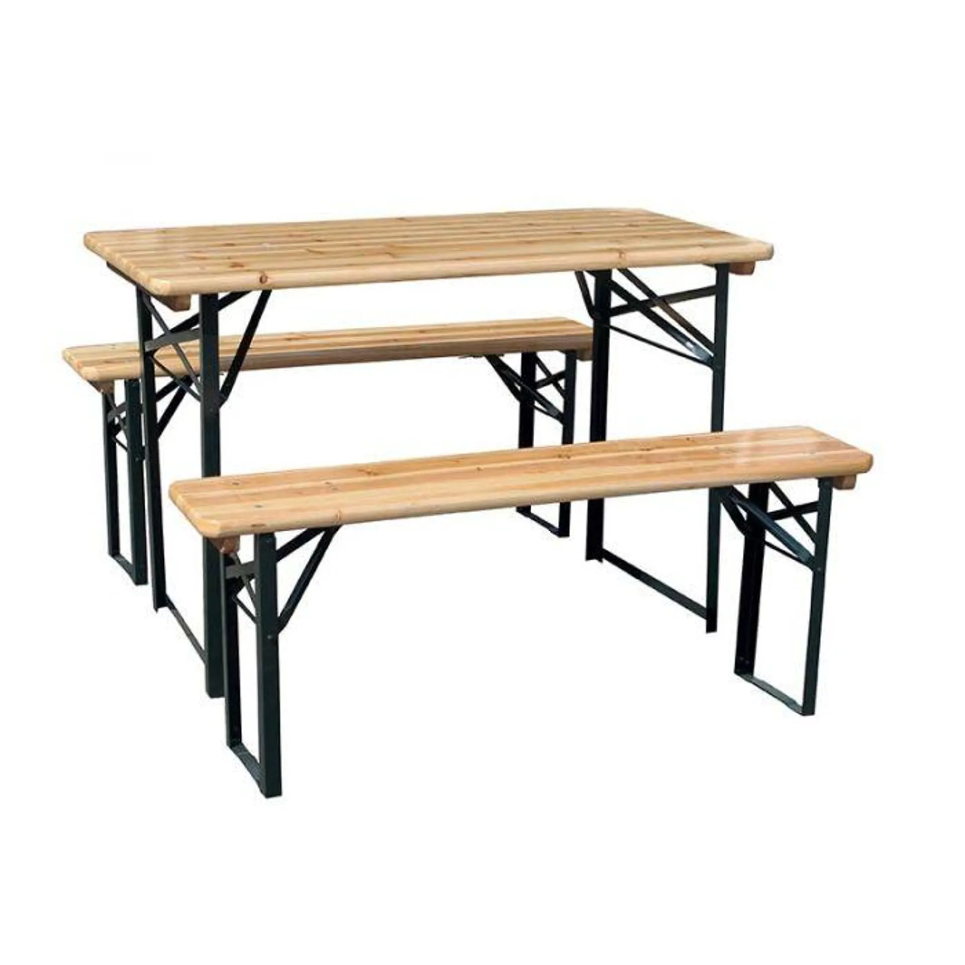 Gardenia Set birreria, 2 panche e tavolo in legno naturale, 200x70 cm