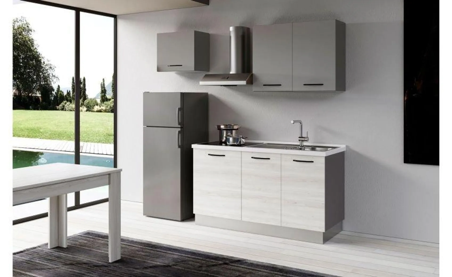 Gilda 2.0 cucina 210 cm colore frassino ghiaccio e light grey