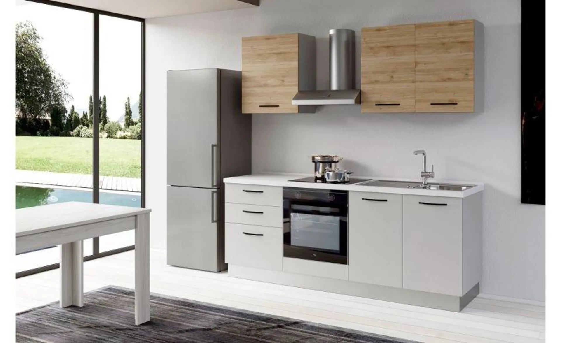 Gilda 2.0 cucina 270 cm colore light grey e rovere cadiz