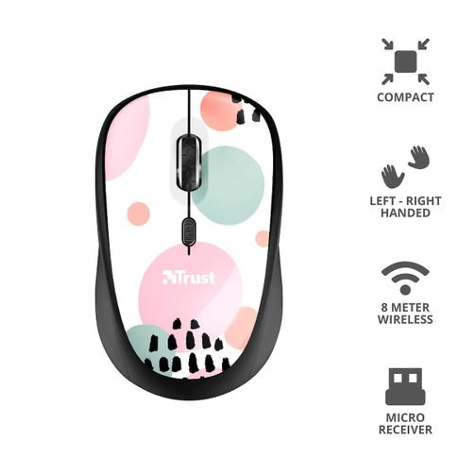 TRUST - YVI WIRELESS MOUSE PINK CIRCLES