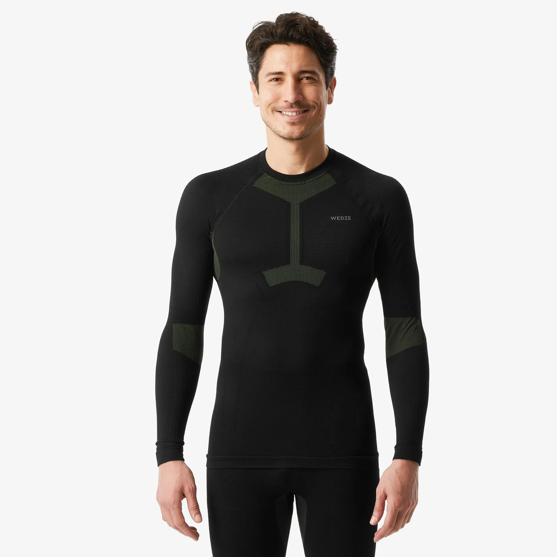 Maglia termica sci uomo 500 SEAMLESS nera e verde oliva