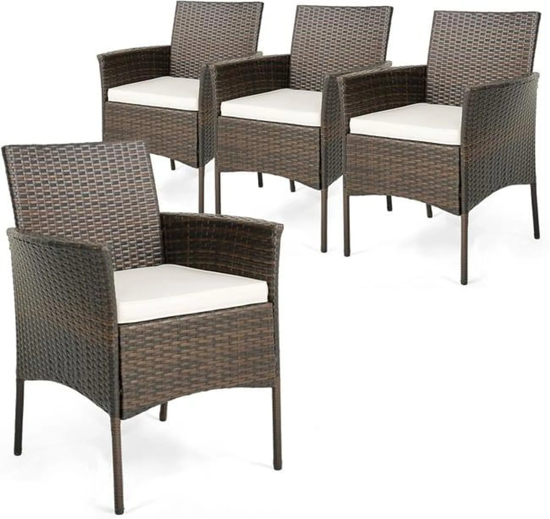 COSTWAY Set di 4 Sedie in Rattan da Giardino, Sedie da Pranzo in Rattan PE con Morbidi Cuscini per Sedili, Robusto Telaio in Metallo, Braccioli Curvi,