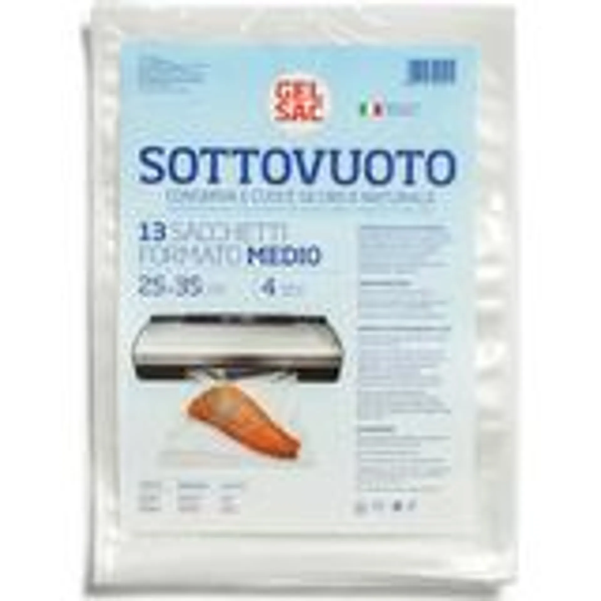 GEL SAC 13 SACCHETTI SOTTOVUOTO GOFFRATO FORMATO MEDIO 25x35 CM 4 LITRI