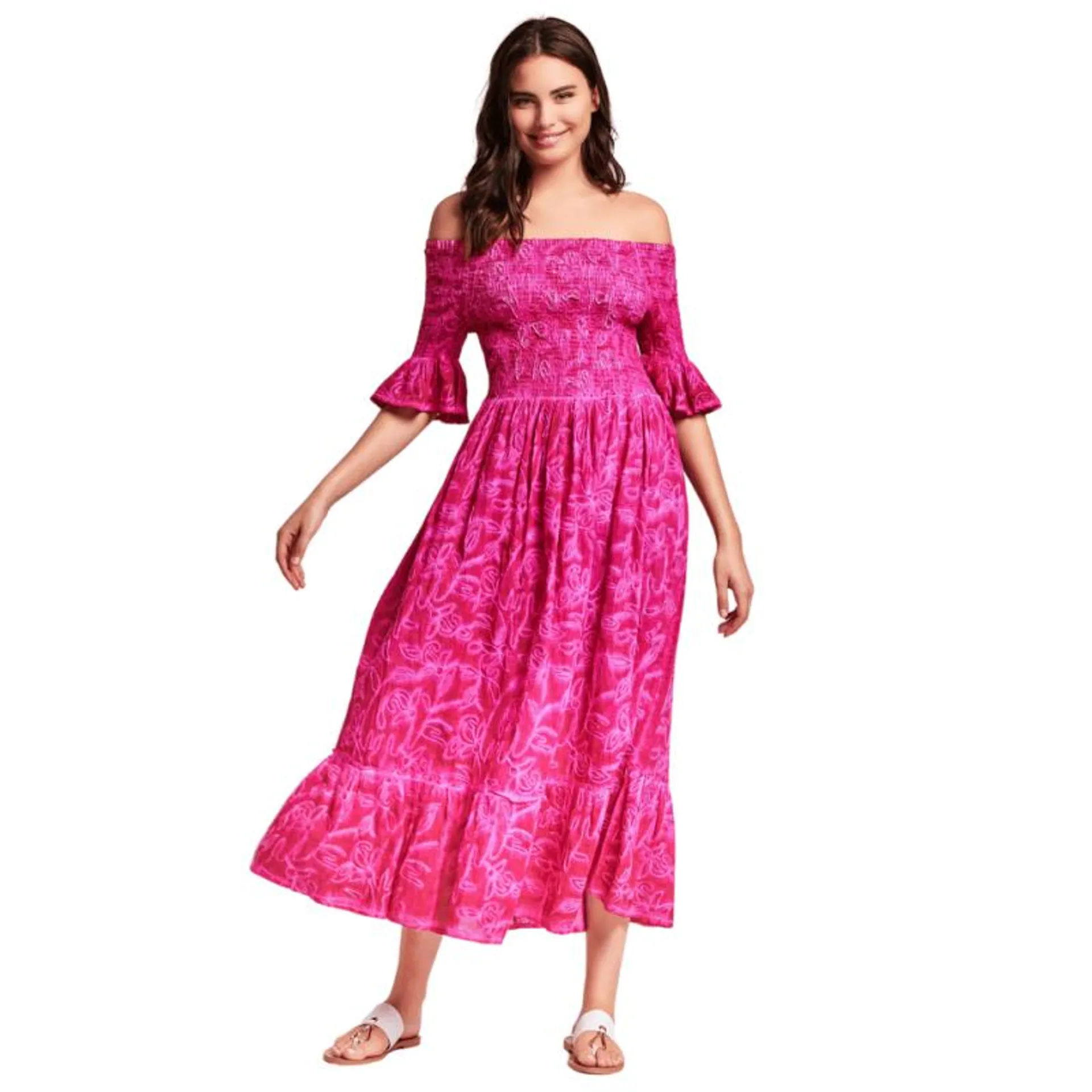 IC-24-088-Abito svasato Jessica in cotone - Fuchsia