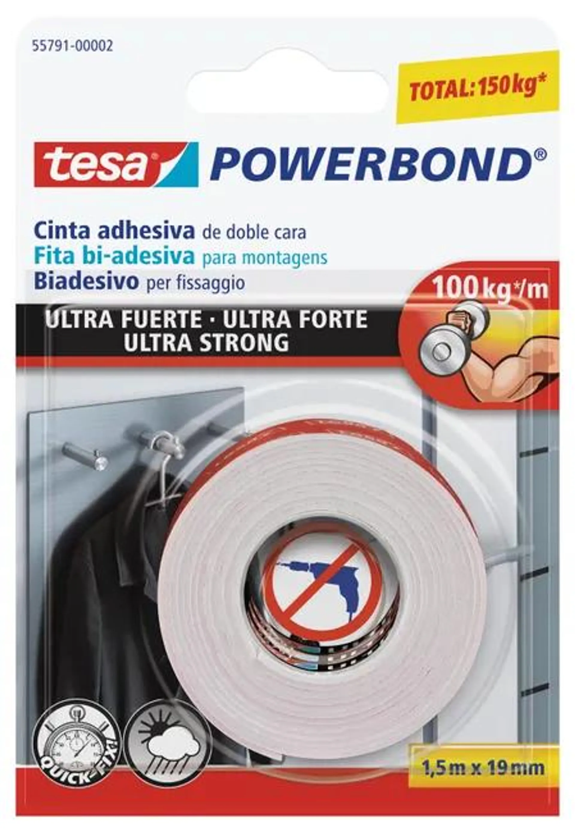 Nastro adesivo, TESA Powerbond® ultra forte, biadesivo per fissaggio bianco H 19 mm x L 1.5 mt