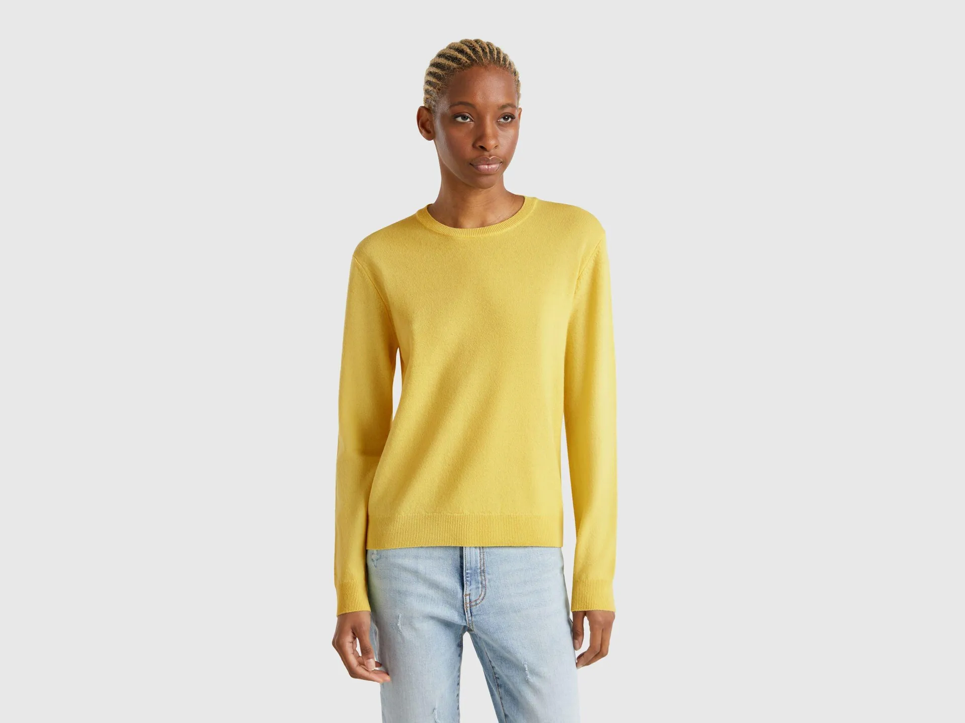 Maglia girocollo gialla in lana Merino